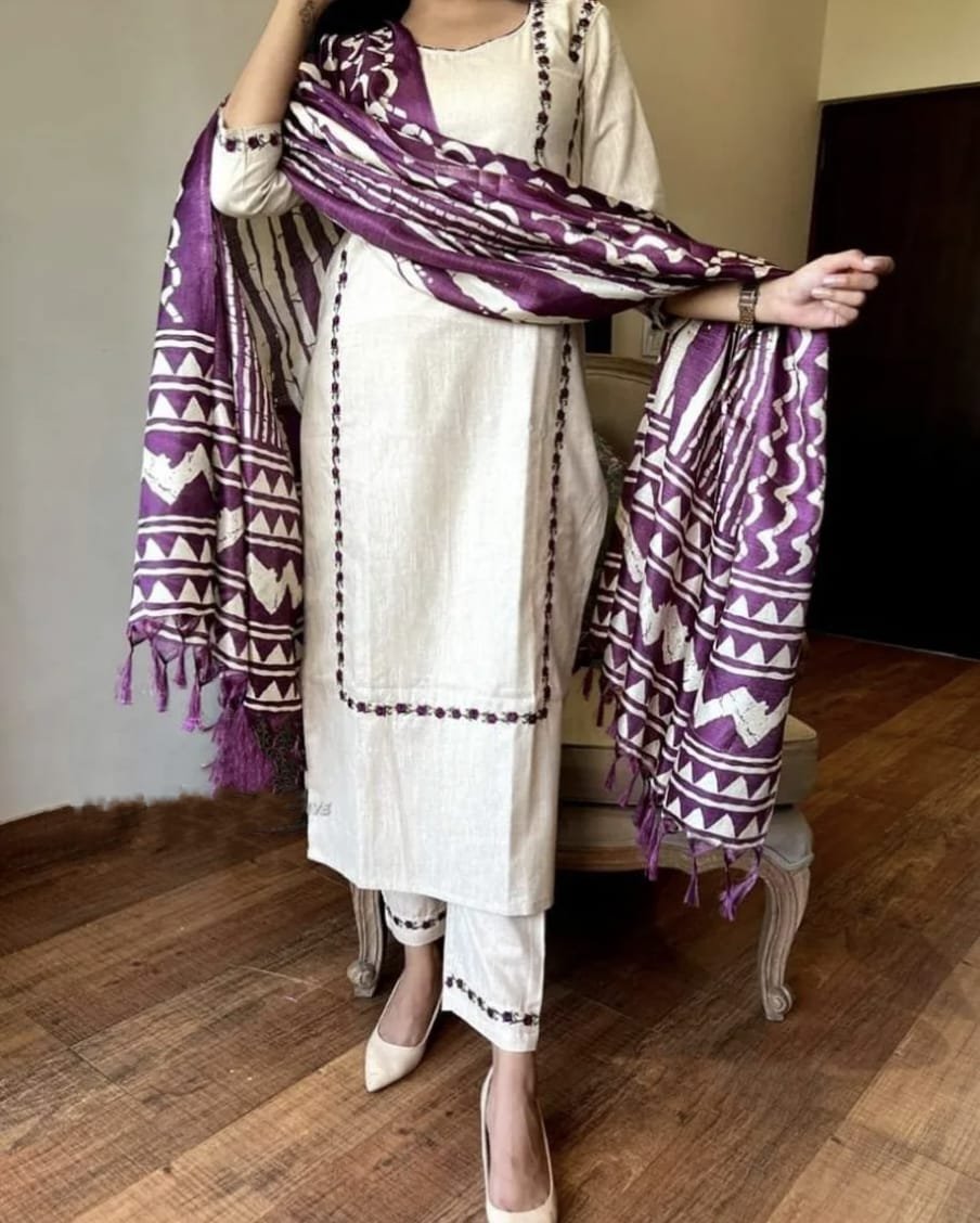 Cotton Embroidered Stitched Suit Set