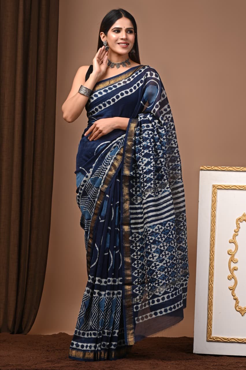 Maheshwari Hand Block Printed Saree