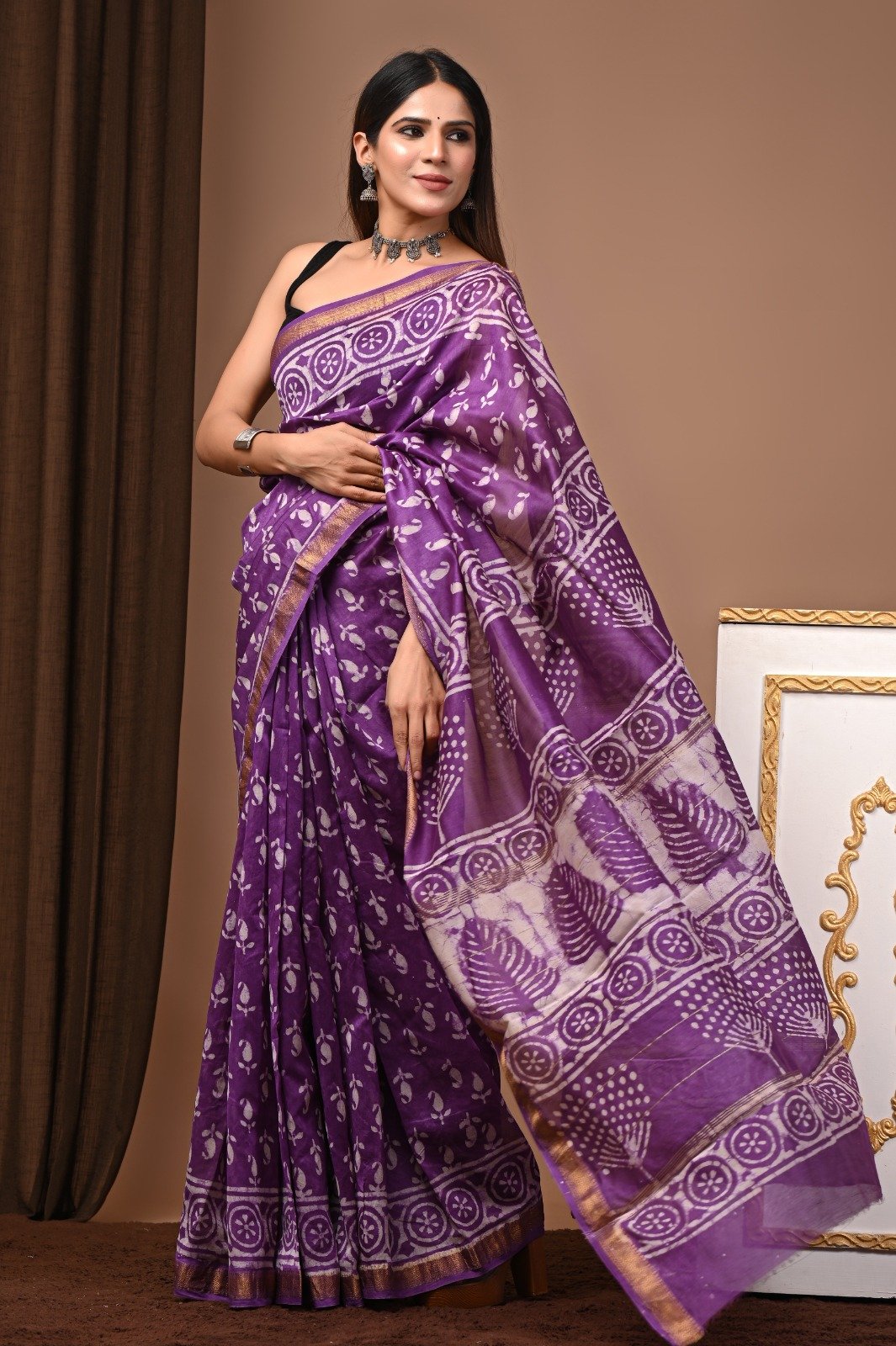 Maheshwari Hand Block Printed Saree