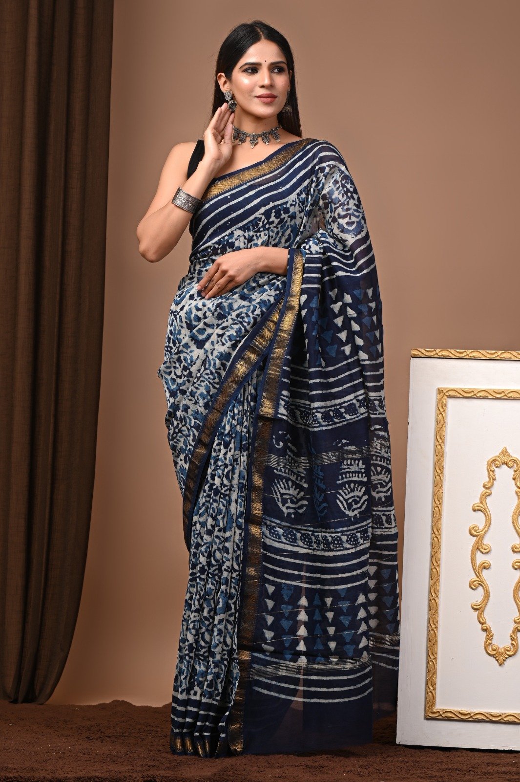 Maheshwari Hand Block Printed Saree