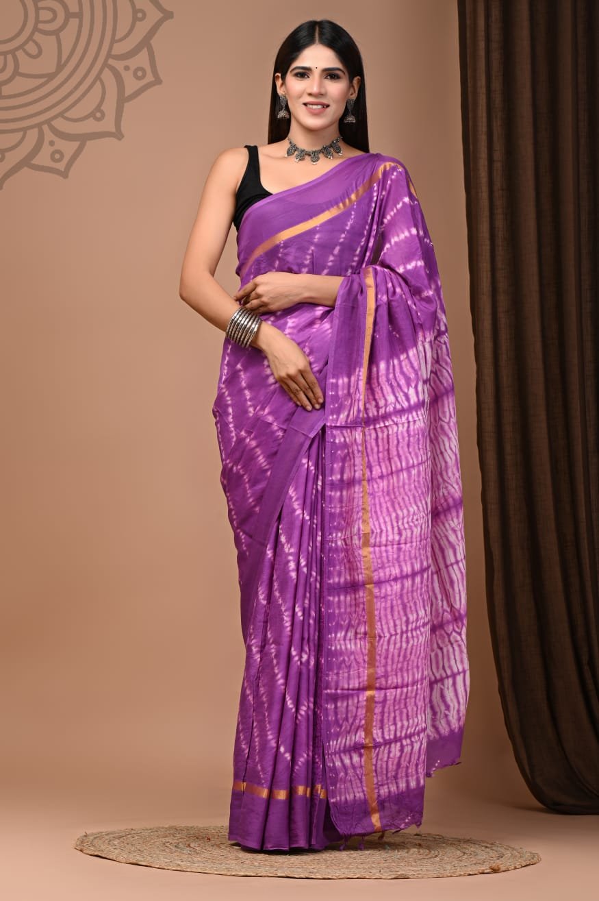 Hand Block Printed Assam Silk Saree