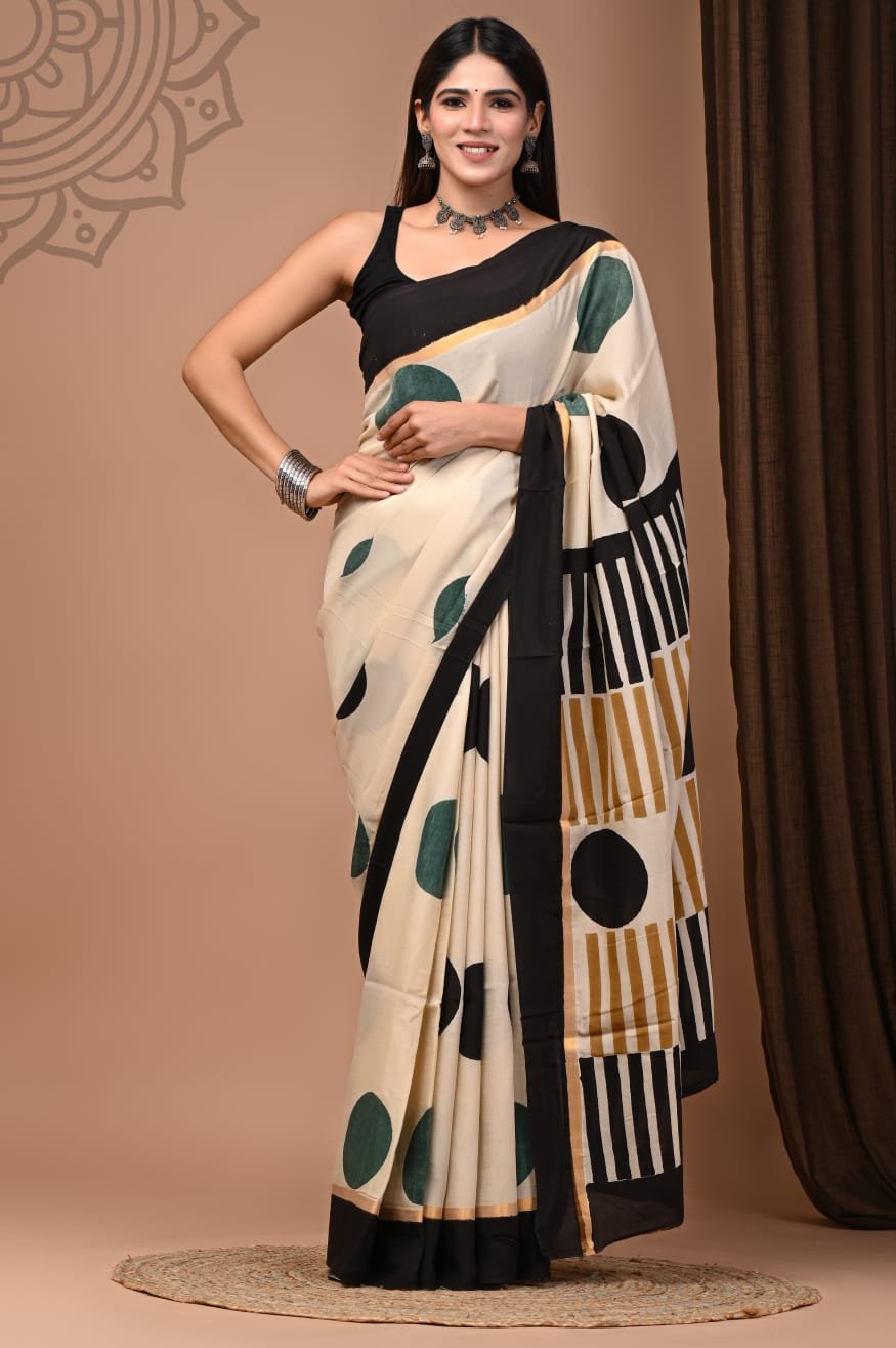 Hand Block Printed Assam Silk Saree