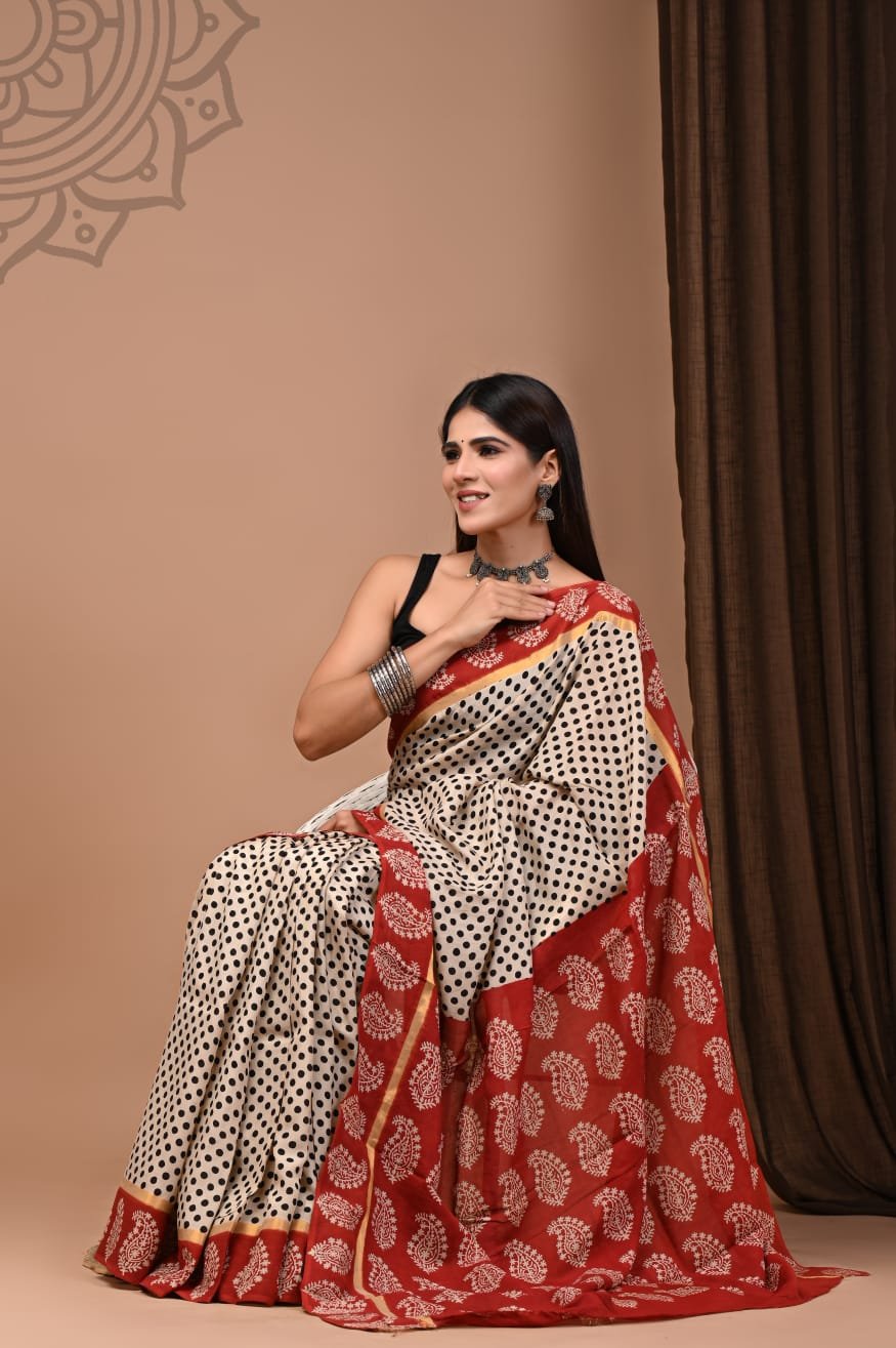 Hand Block Printed Assam Silk Saree