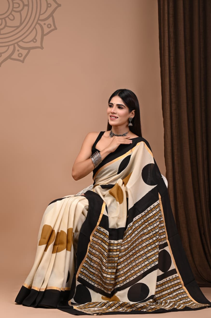 Hand Block Printed Assam Silk Saree