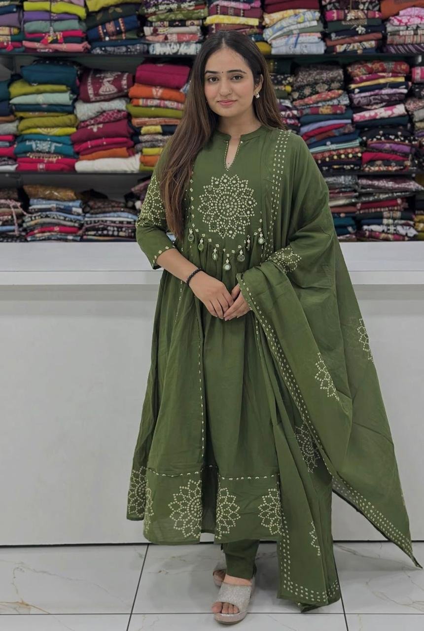 Cotton Anarkali Stitched Suit Set
