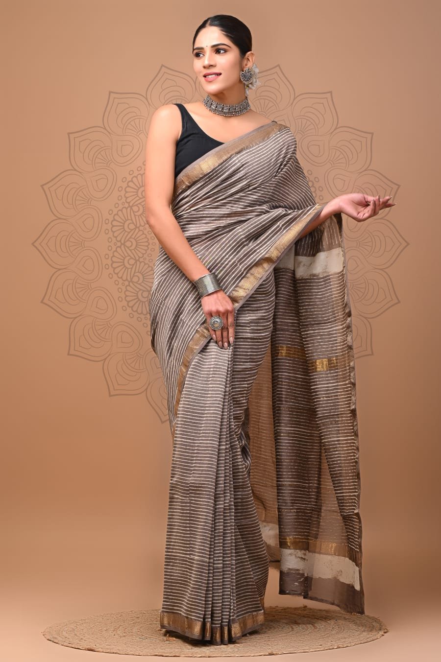 Maheshwari Hand Block Printed Saree