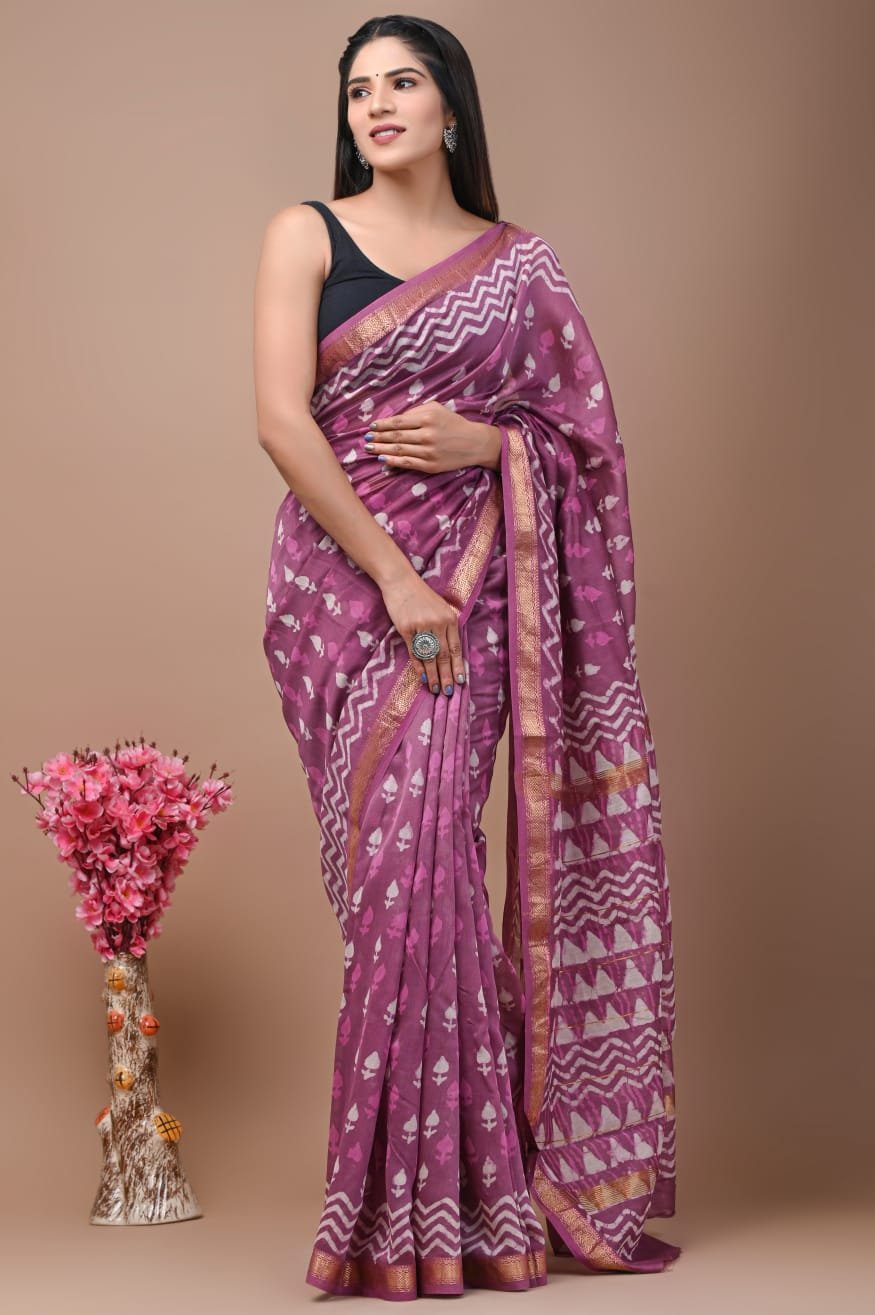 Maheshwari Hand Block Printed Saree