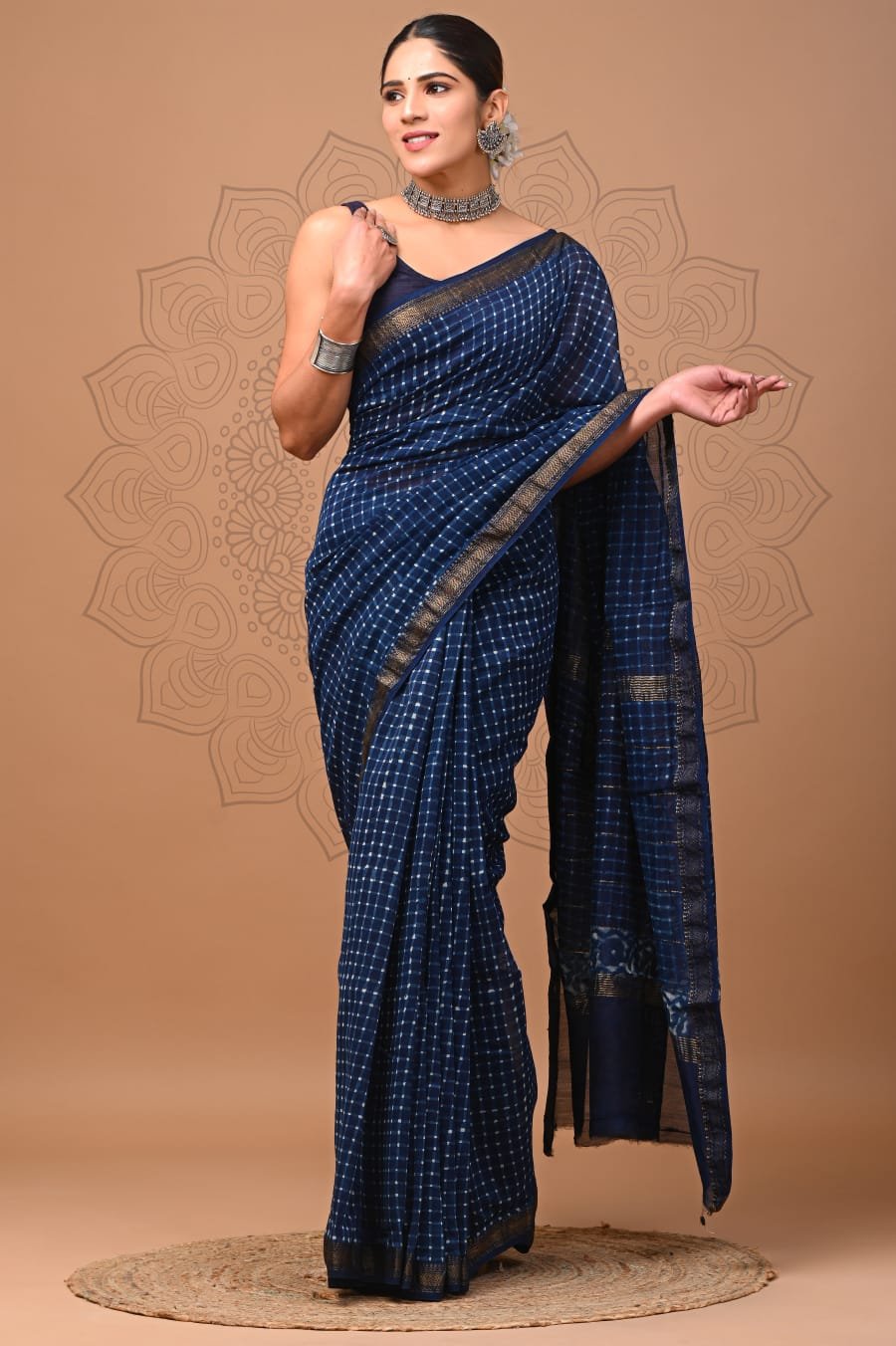Maheshwari Hand Block Printed Saree