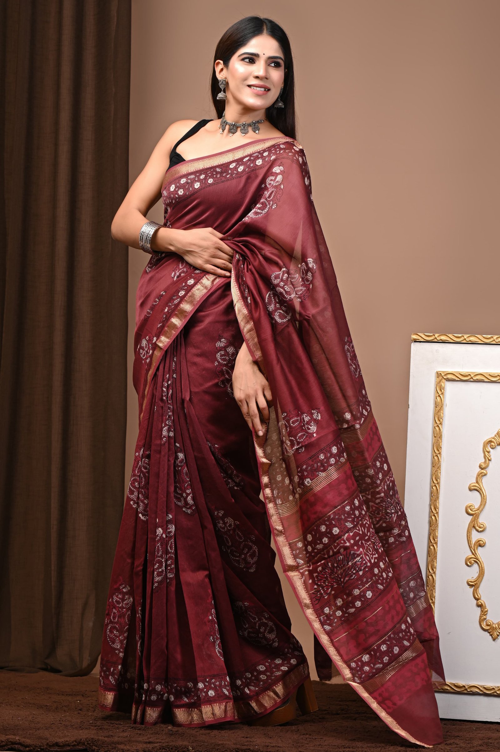 Maheshwari Hand Block Printed Saree