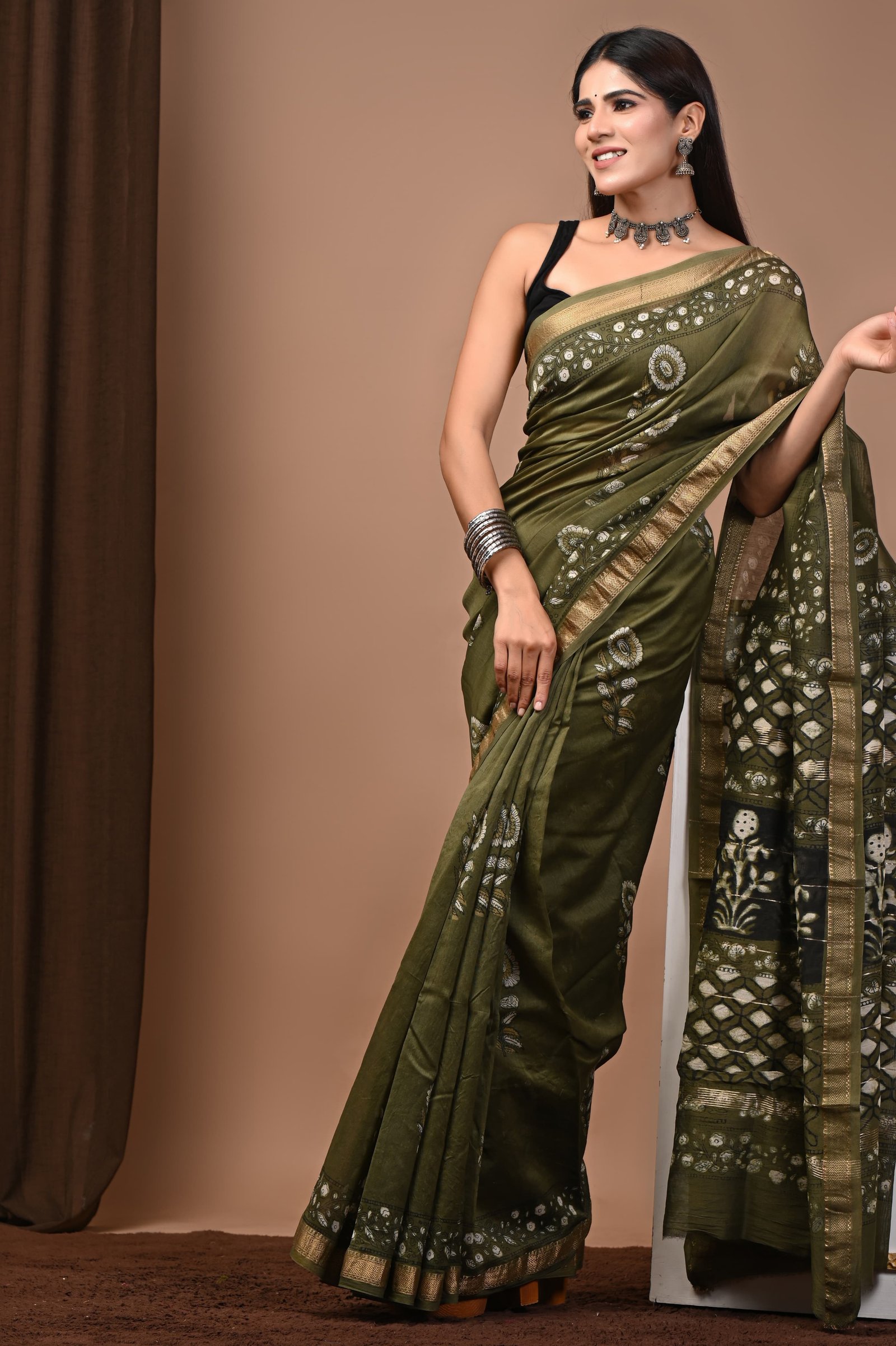 Maheshwari Hand Block Printed Saree