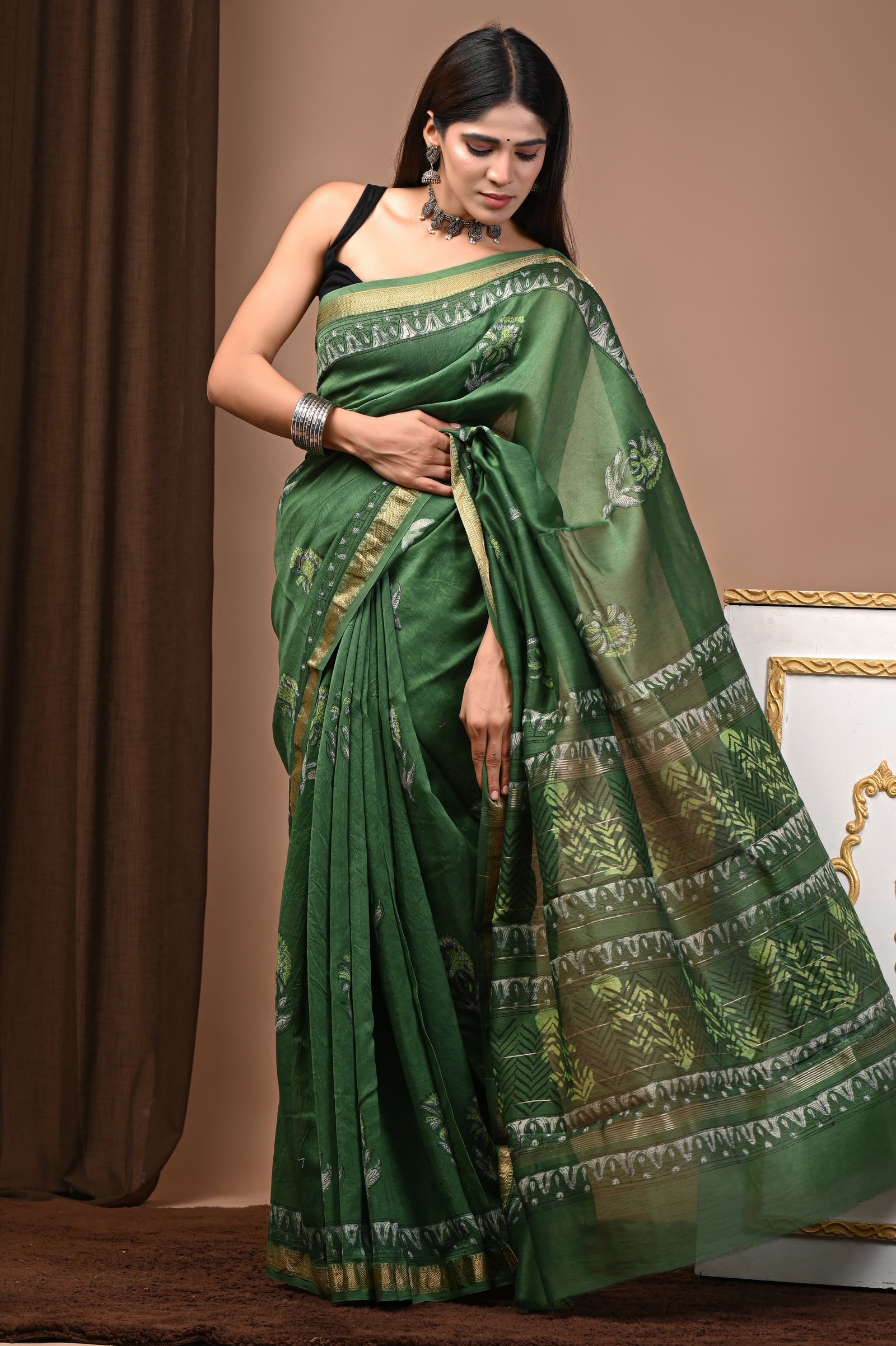 Maheshwari Hand Block Printed Saree
