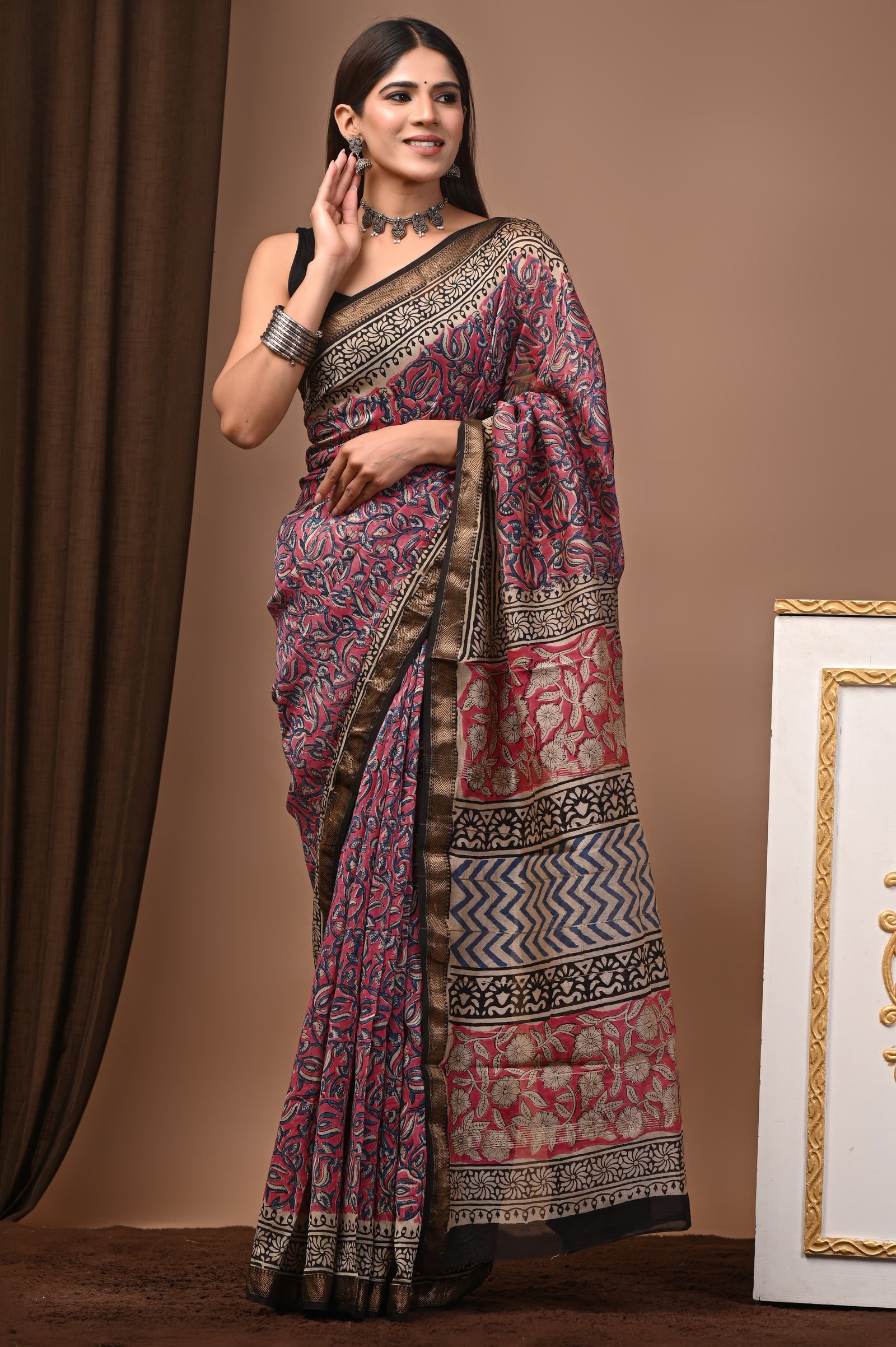 Maheshwari Hand Block Printed Saree