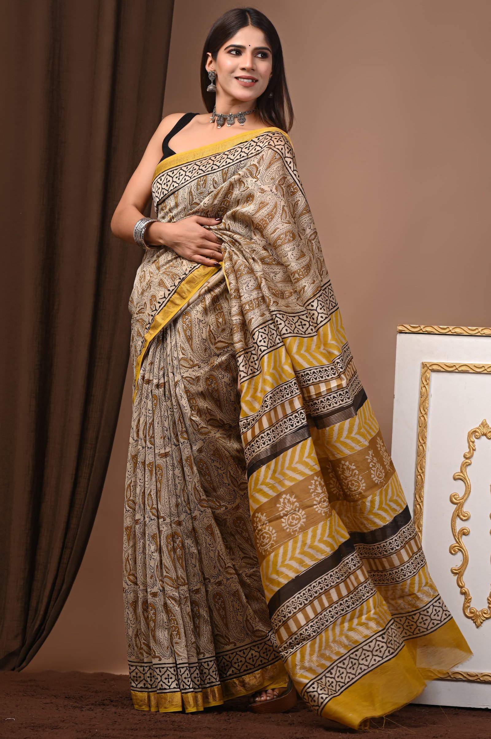 Maheshwari Hand Block Printed Saree