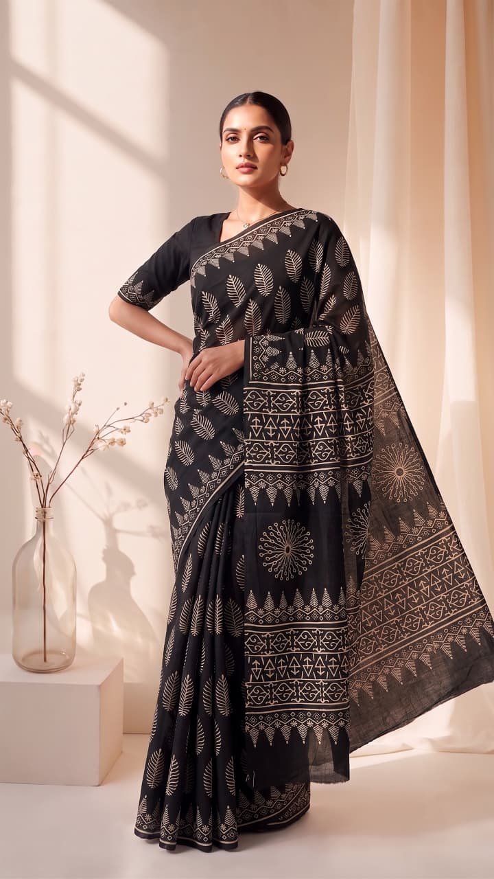 Cotton Hand Block Printed Saree