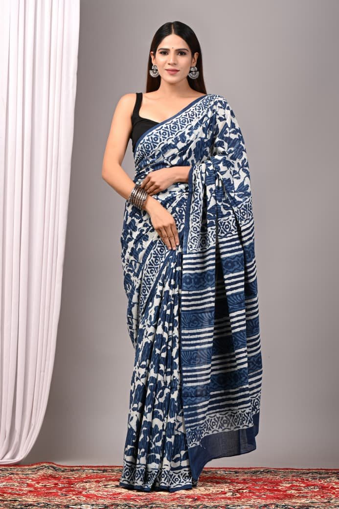 Cotton Hand Block Printed Saree