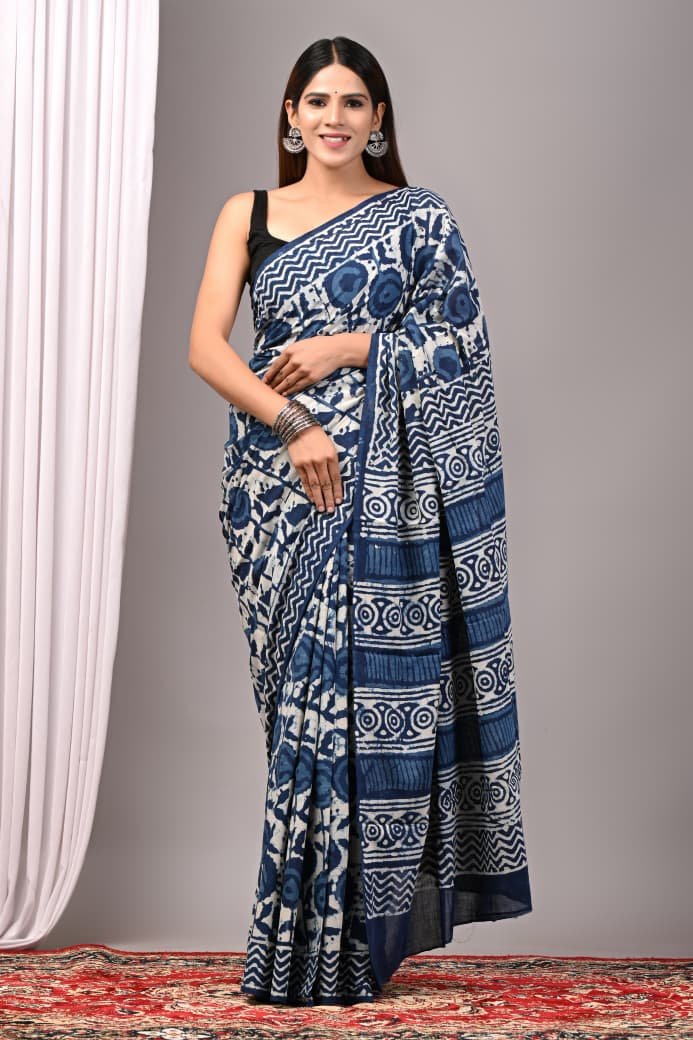Cotton Hand Block Printed Saree