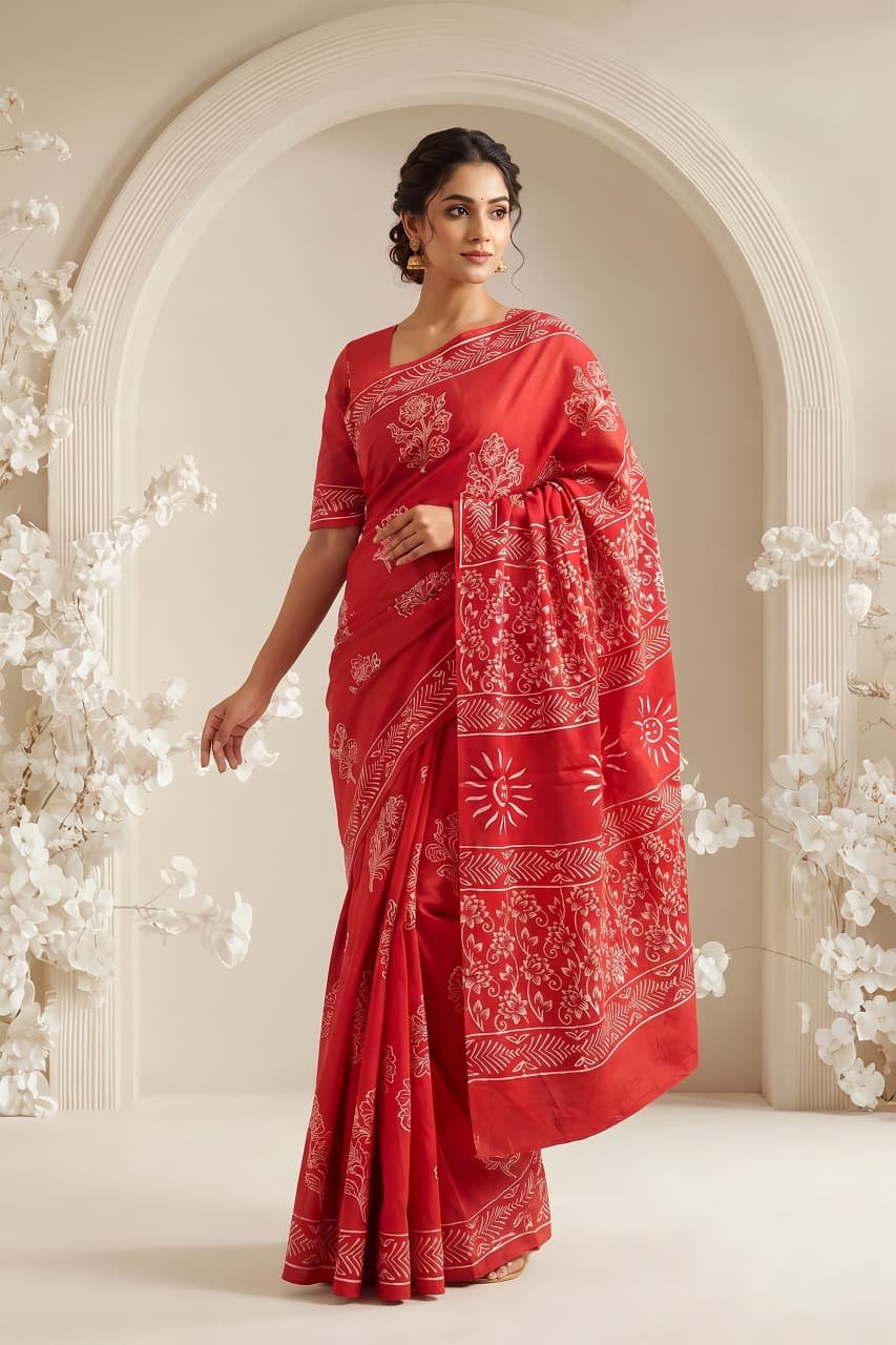 Cotton Hand Block Printed Saree