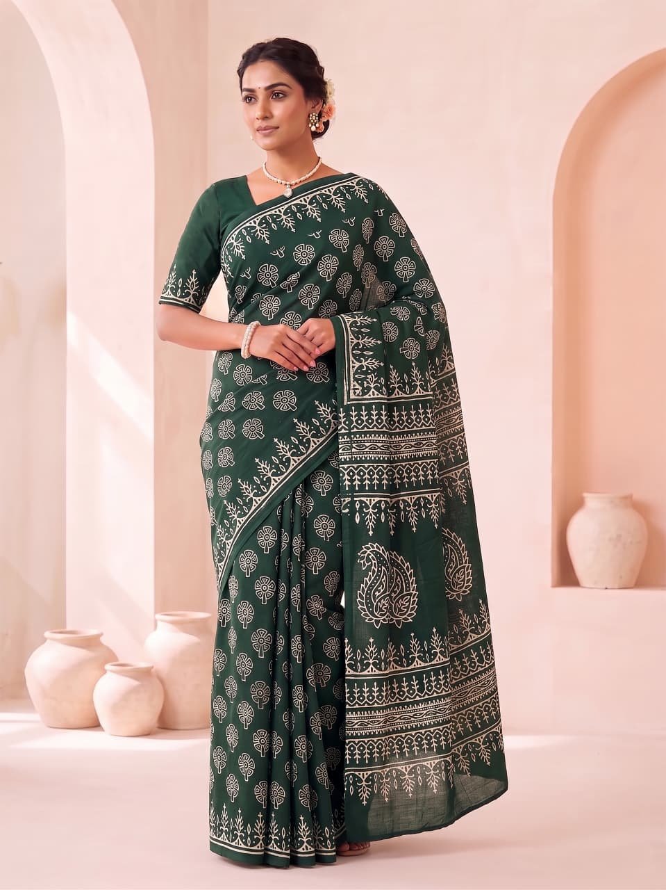Cotton Hand Block Printed Saree