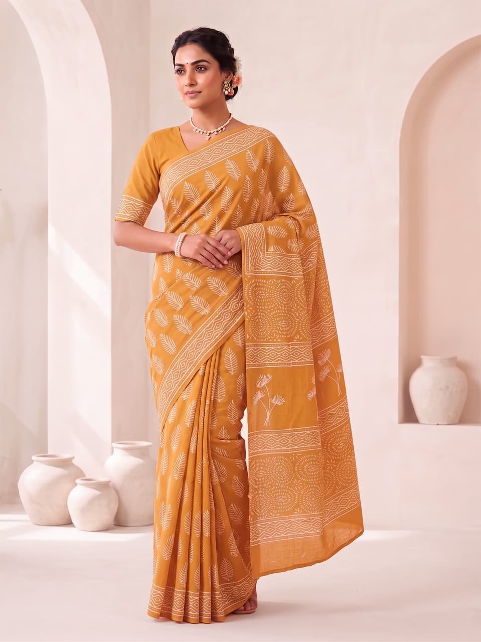 Cotton Hand Block Printed Saree