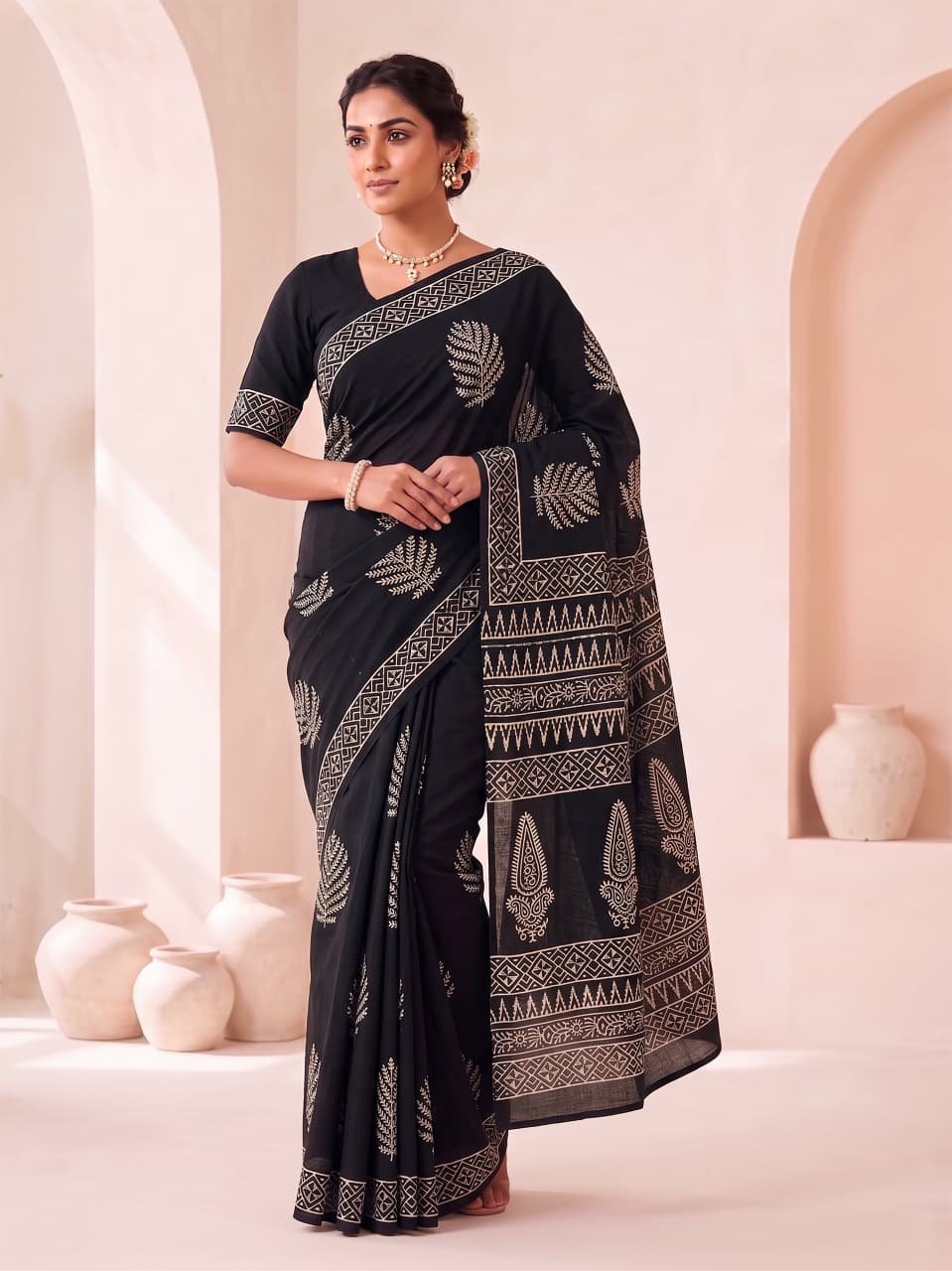 Cotton Hand Block Printed Saree