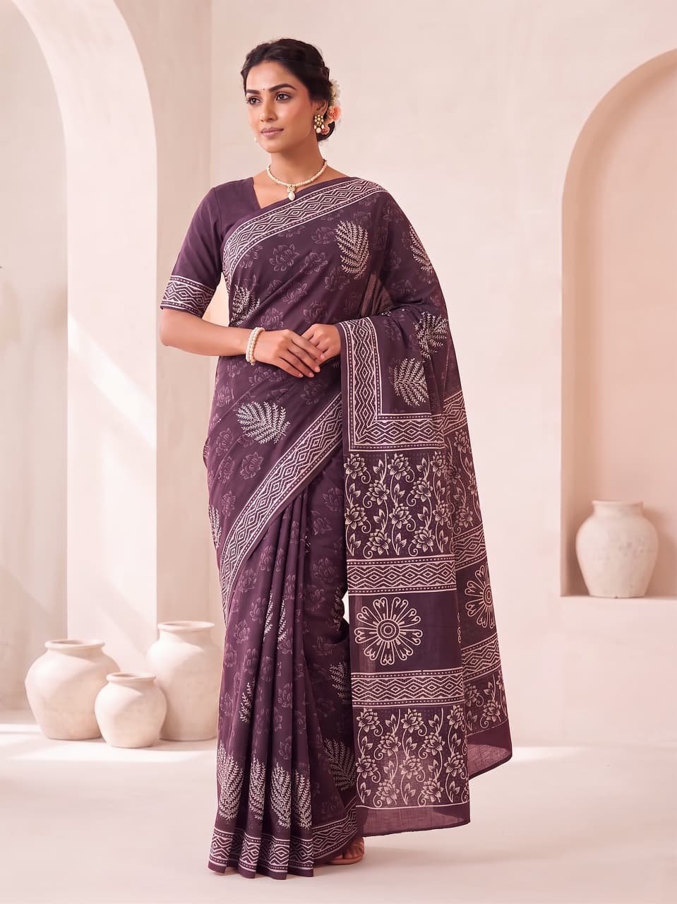 Cotton Hand Block Printed Saree