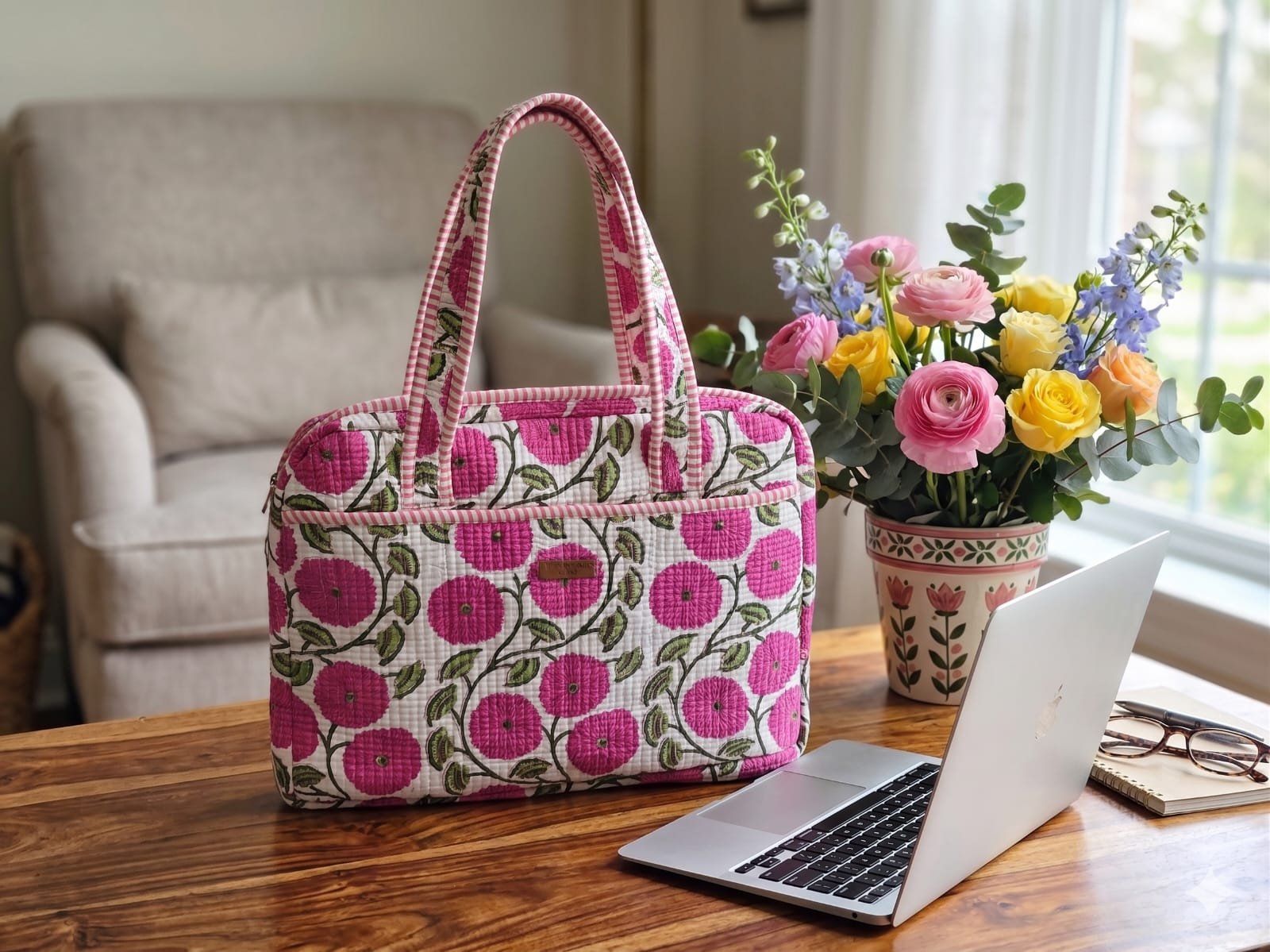 Cotton Quilted Laptop Bag