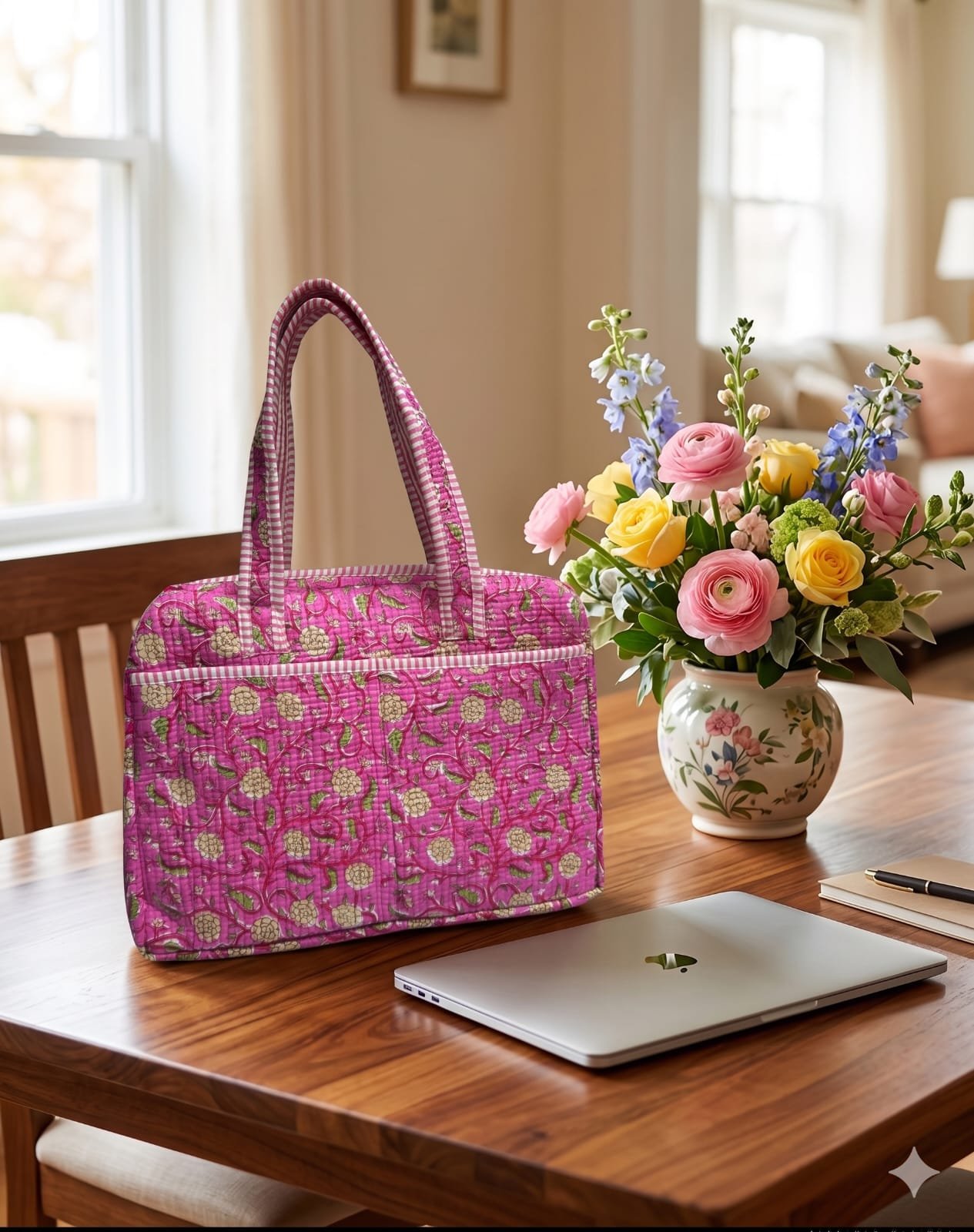 Cotton Quilted Laptop Bag