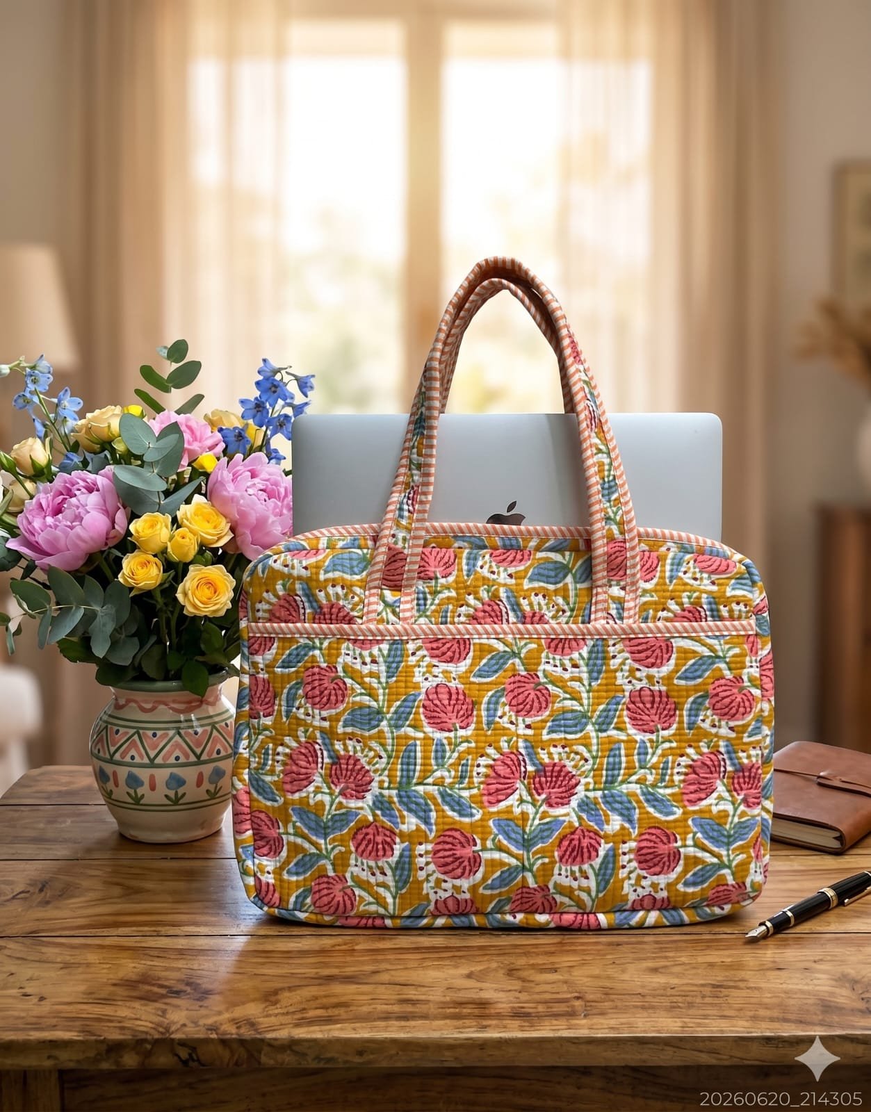 Cotton Quilted Laptop Bag