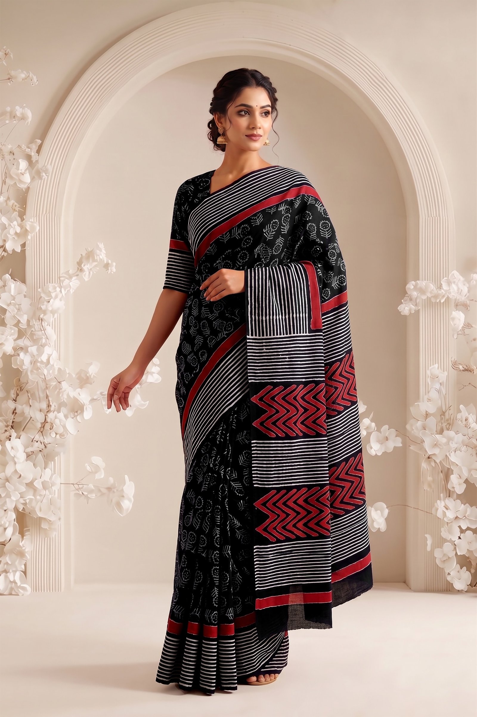 Cotton Hand Block Printed Saree