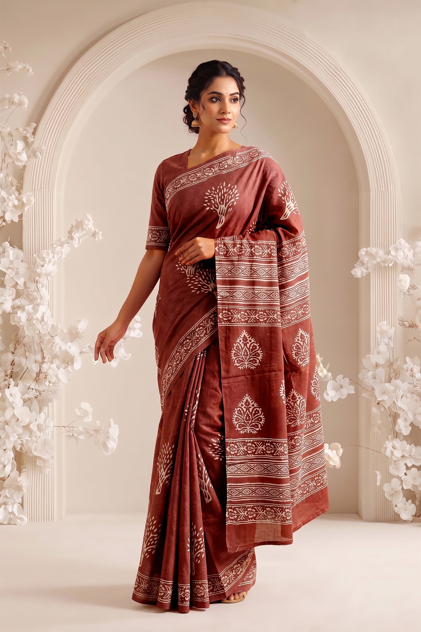 Cotton Hand Block Printed Saree