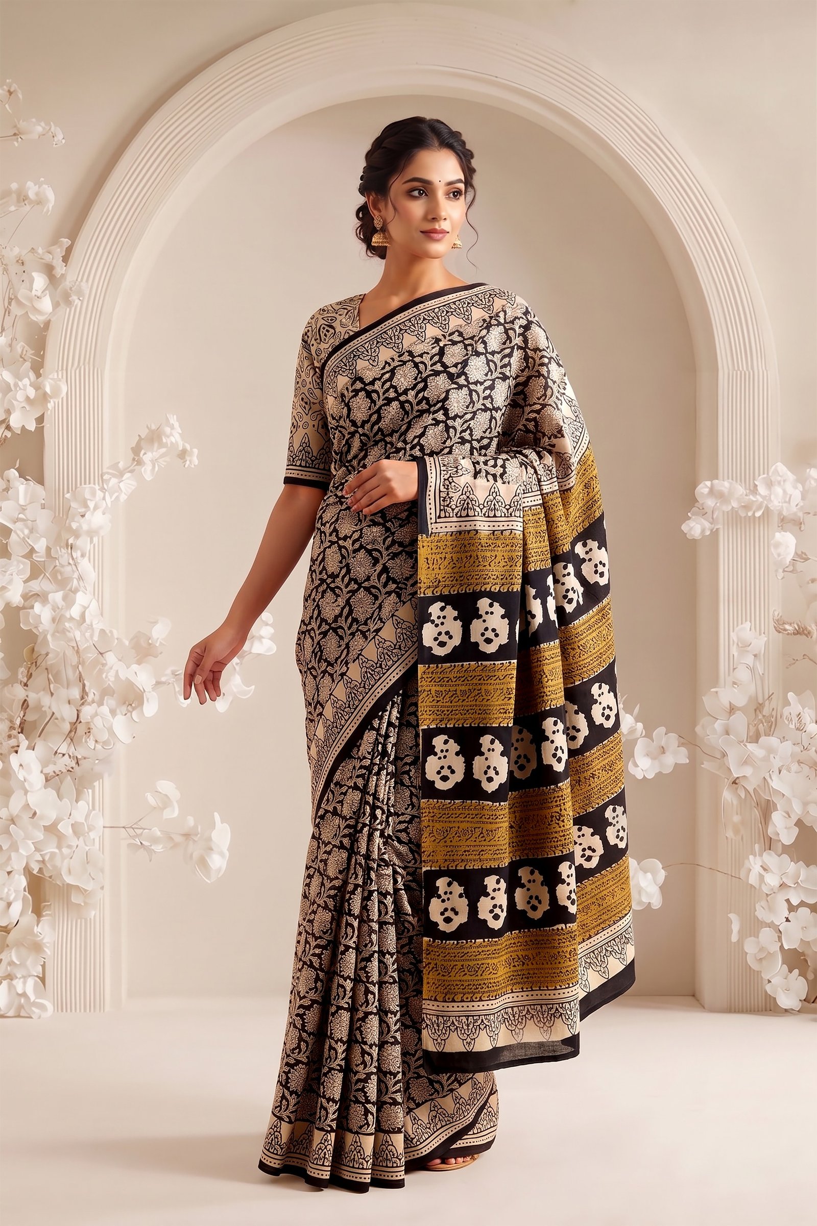 Cotton Hand Block Printed Saree