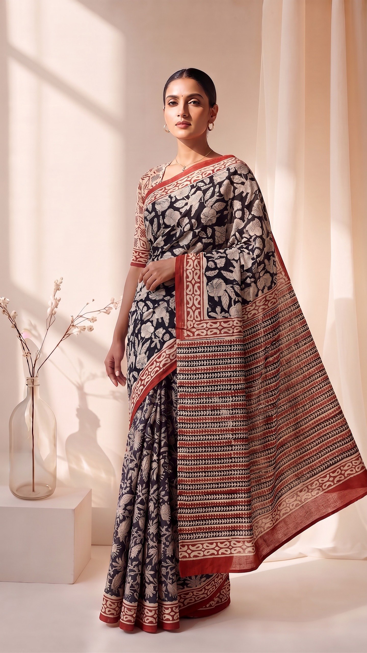 Cotton Hand Block Printed Saree