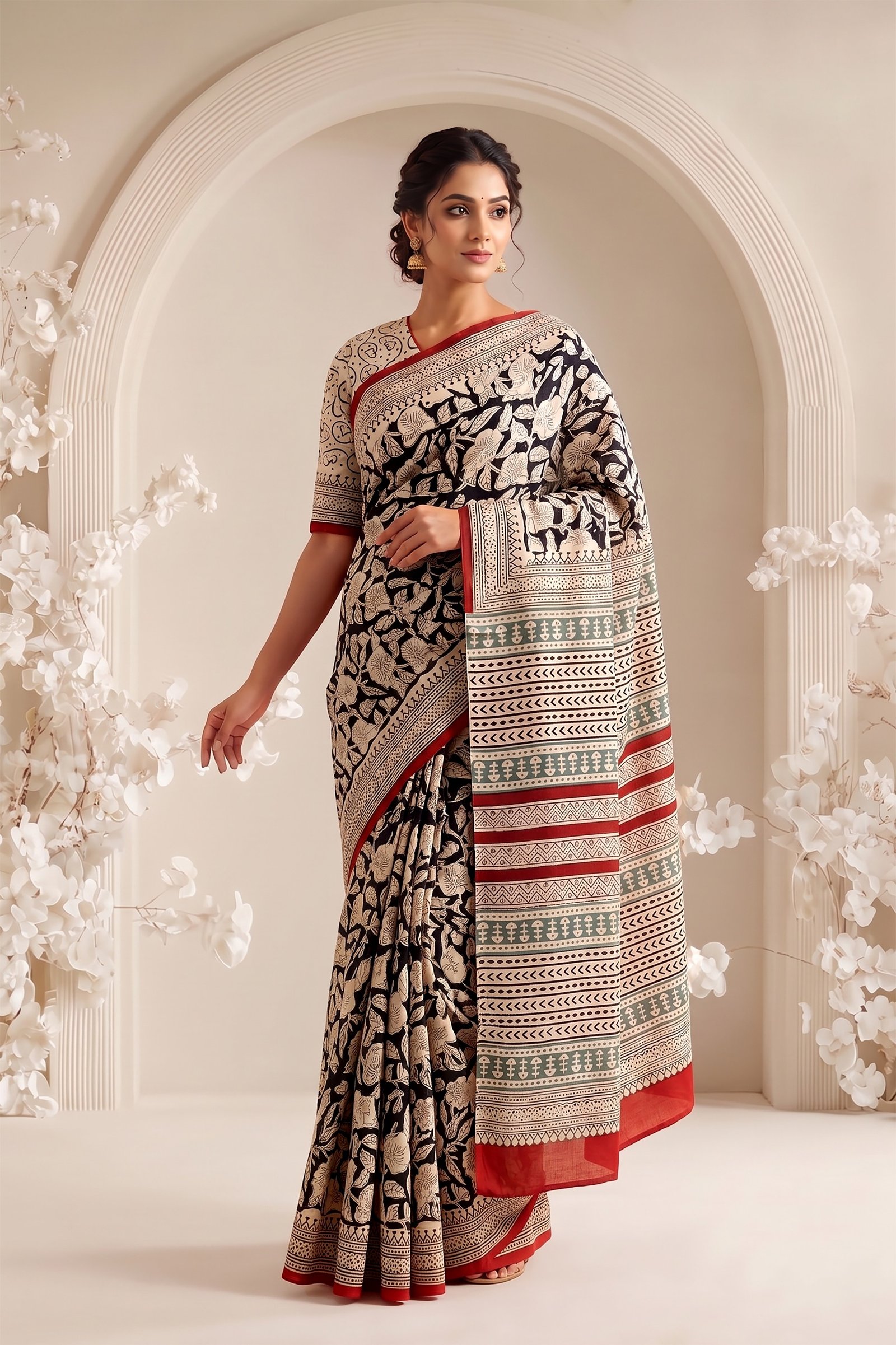 Cotton Hand Block Printed Saree