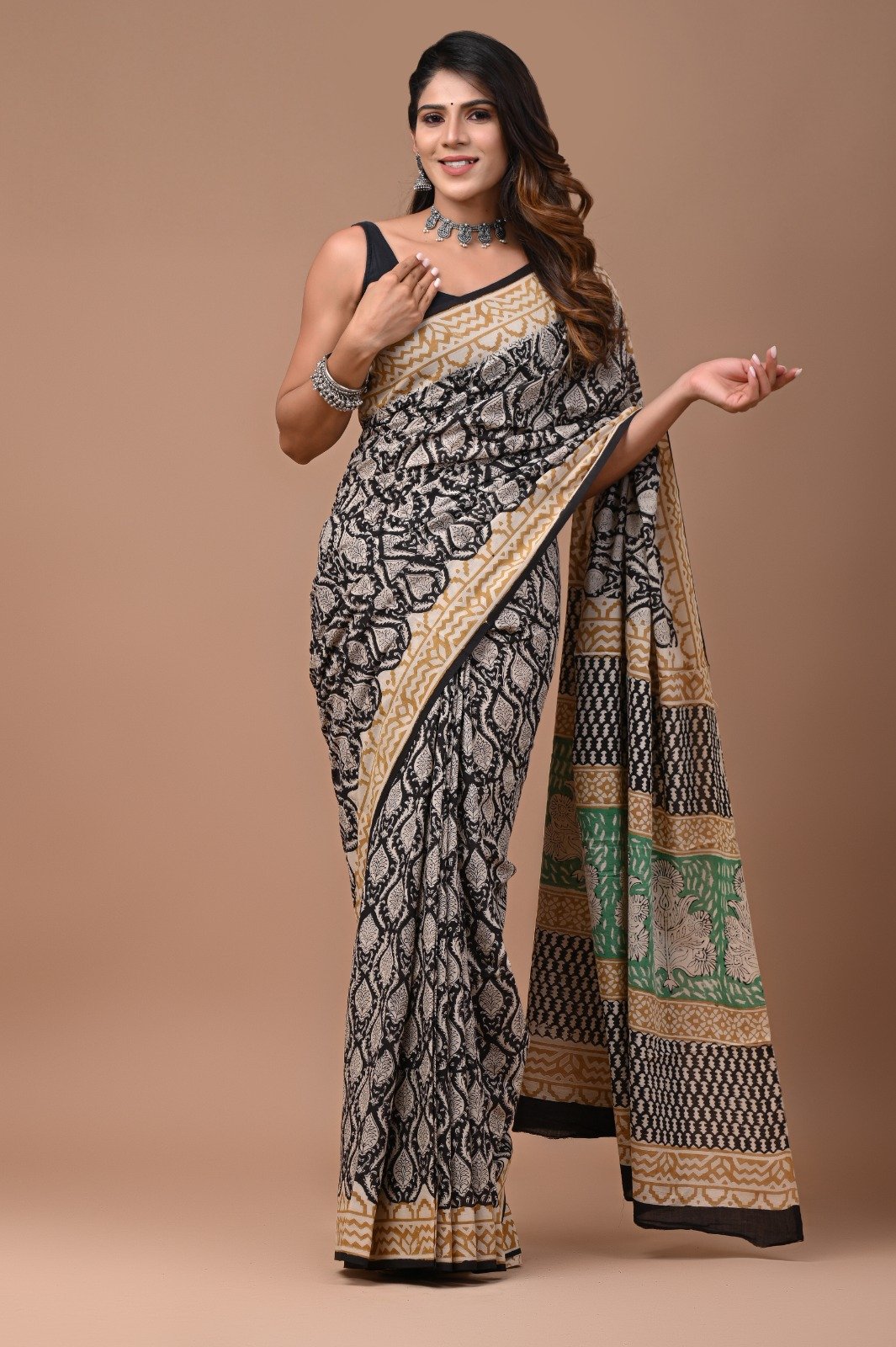 Cotton Hand Block Printed Saree