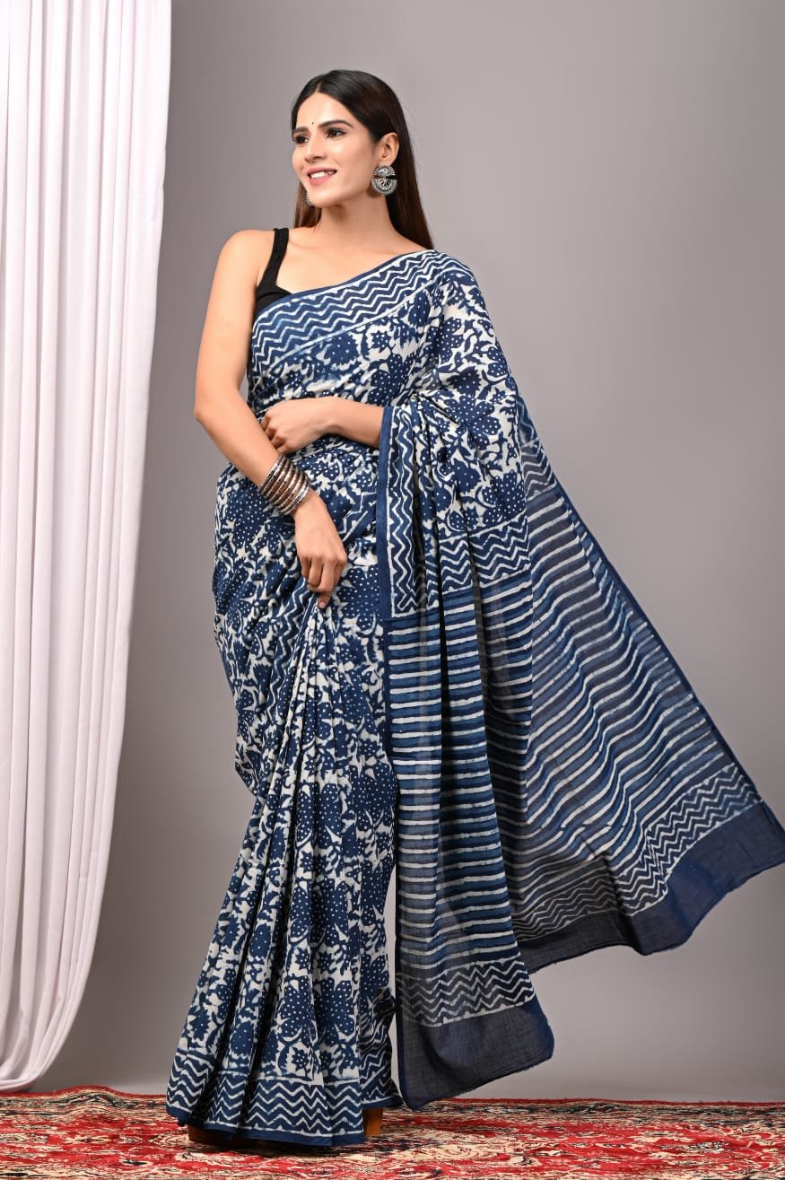 Cotton Hand Block Printed Saree
