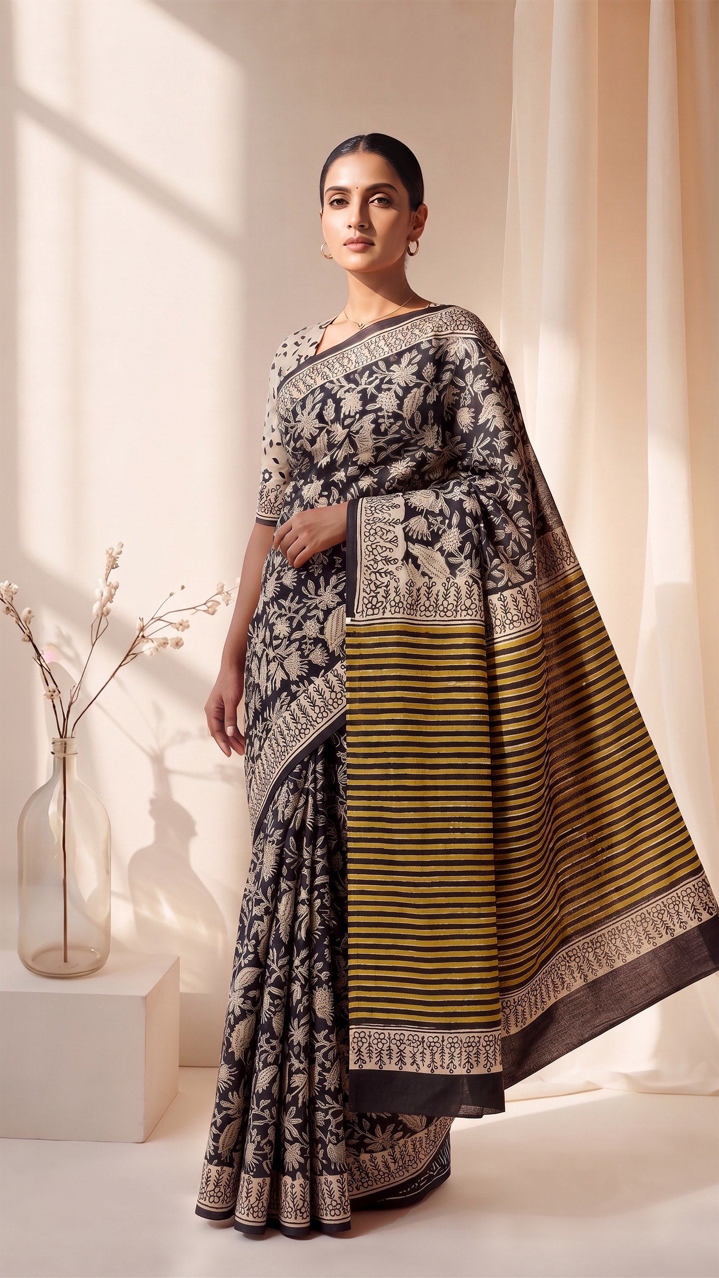 Cotton Hand Block Printed Saree