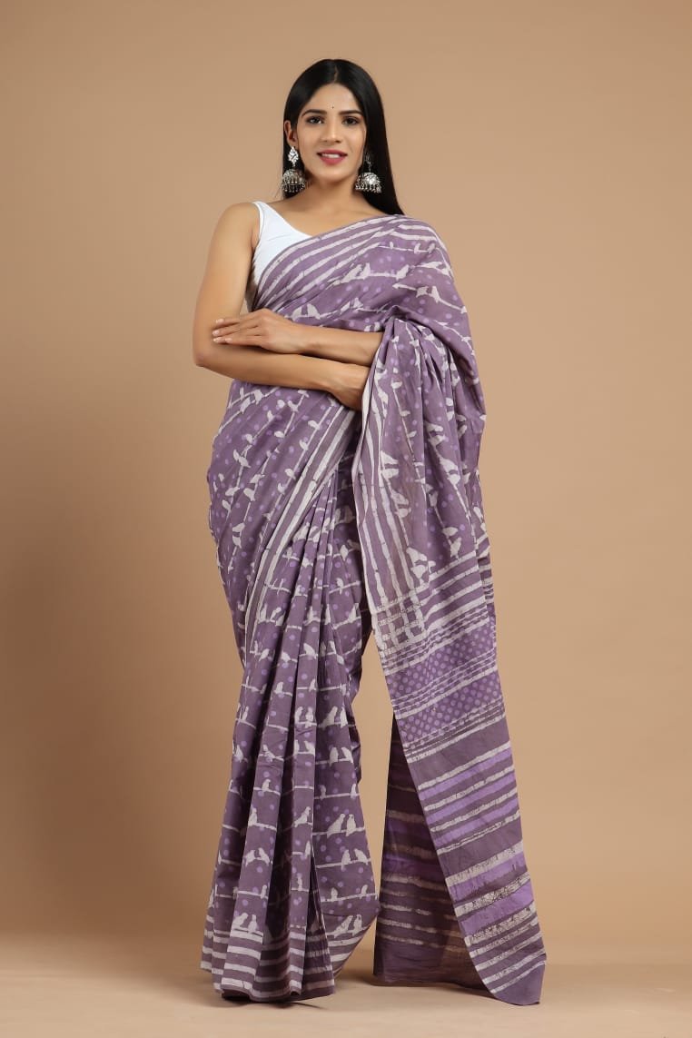 Cotton Hand Block Printed Saree