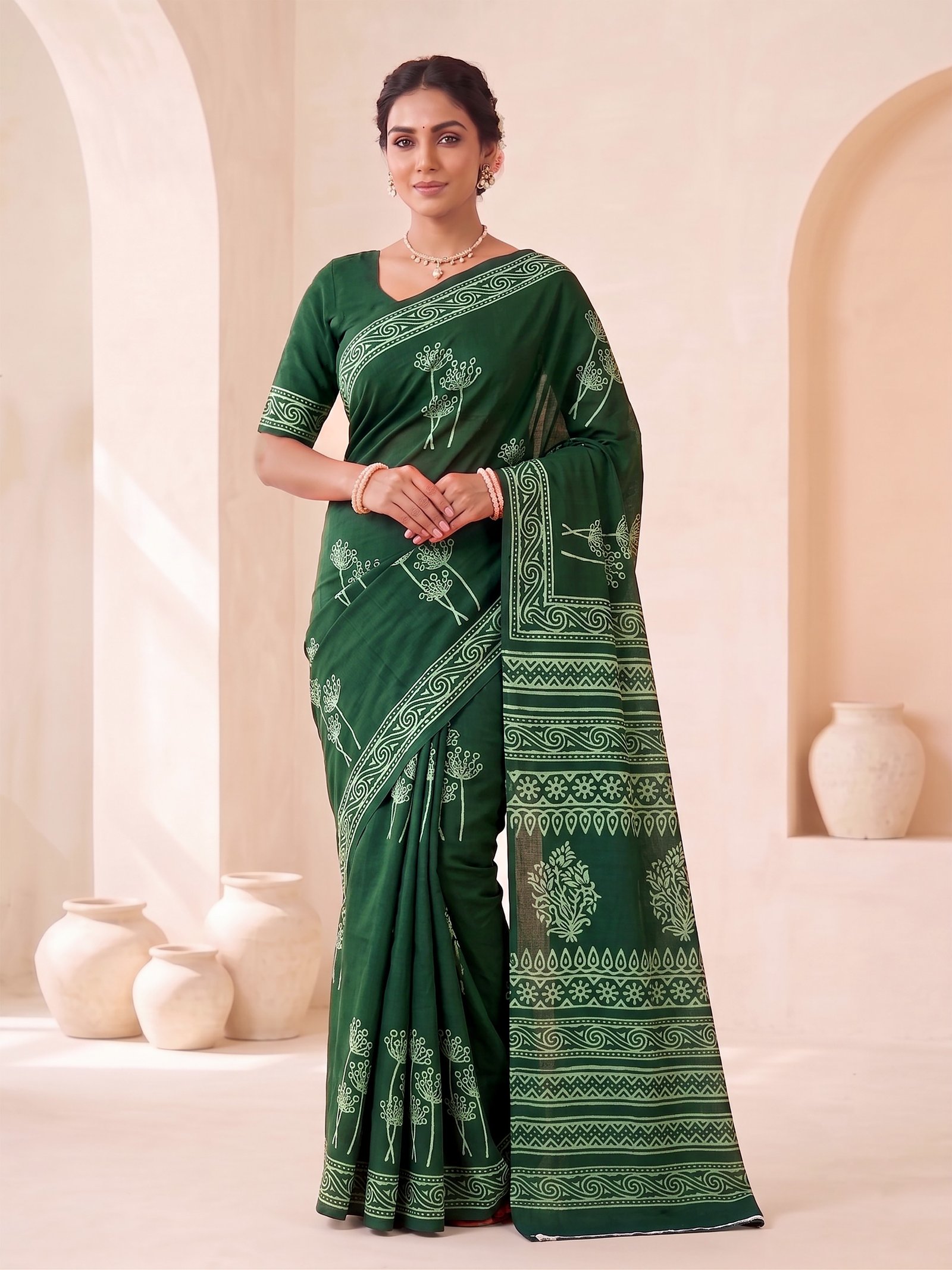 Cotton Hand Block Printed Saree