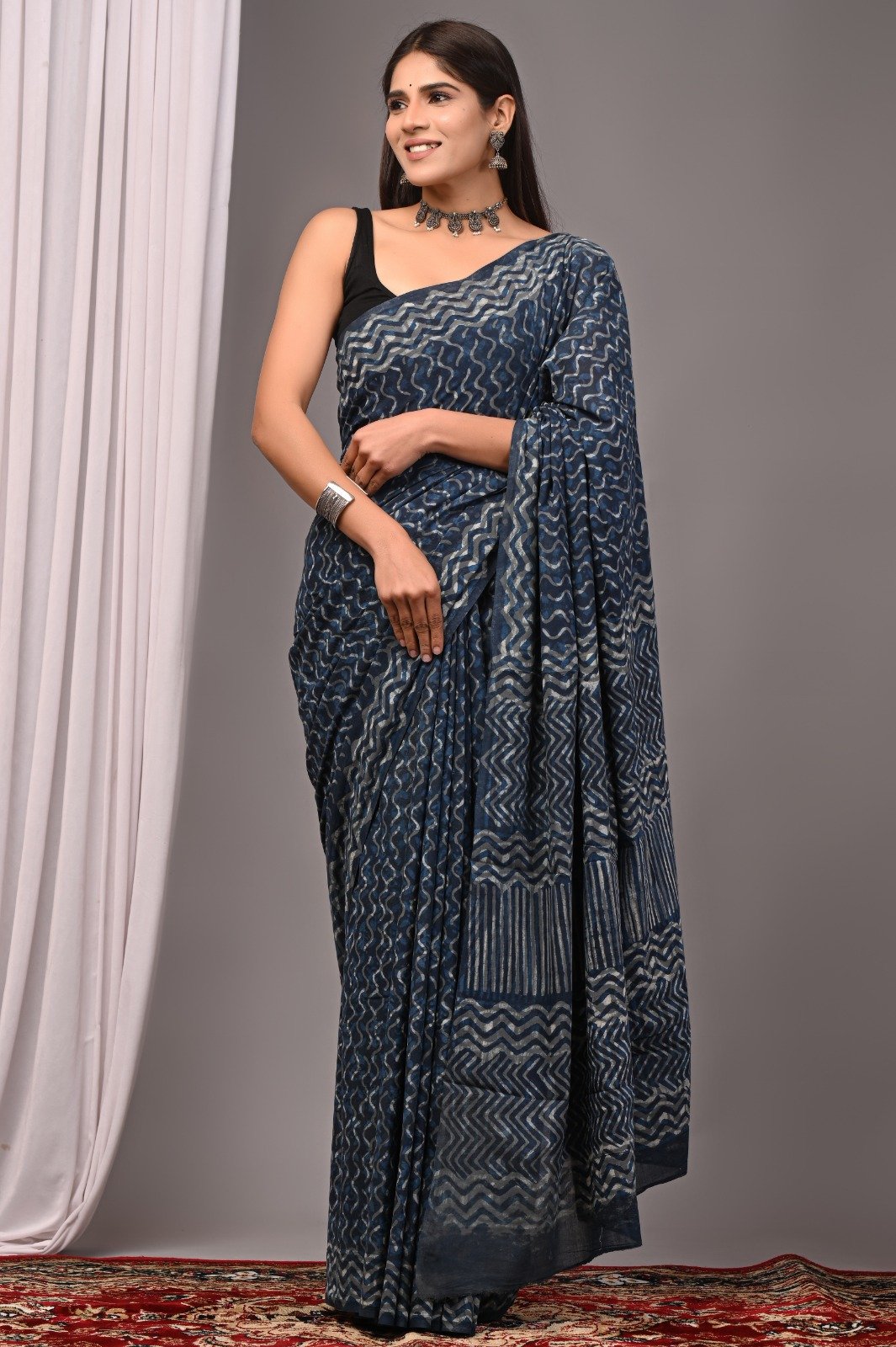 Cotton Hand Block Printed Saree