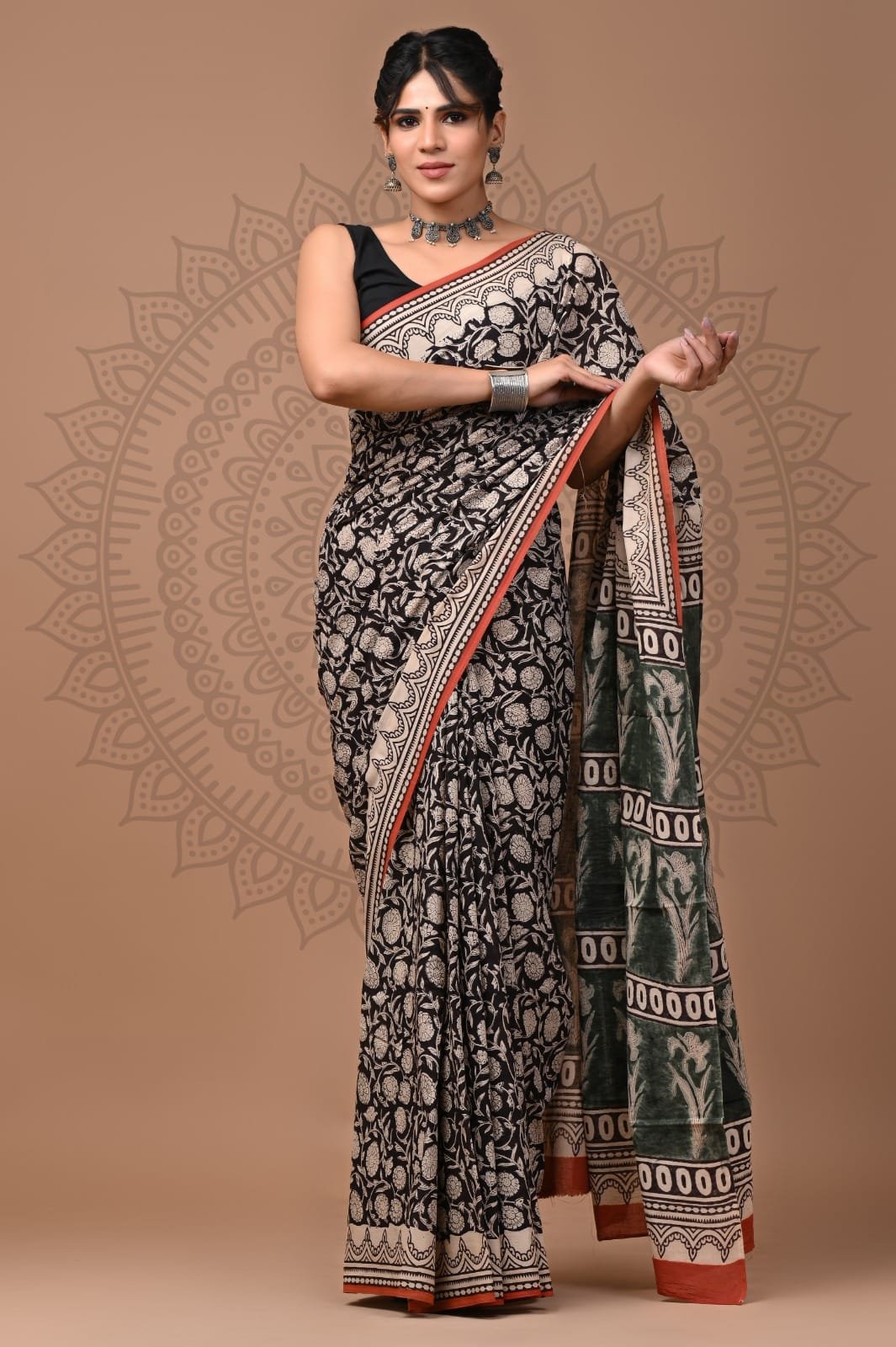 Cotton Hand Block Printed Saree