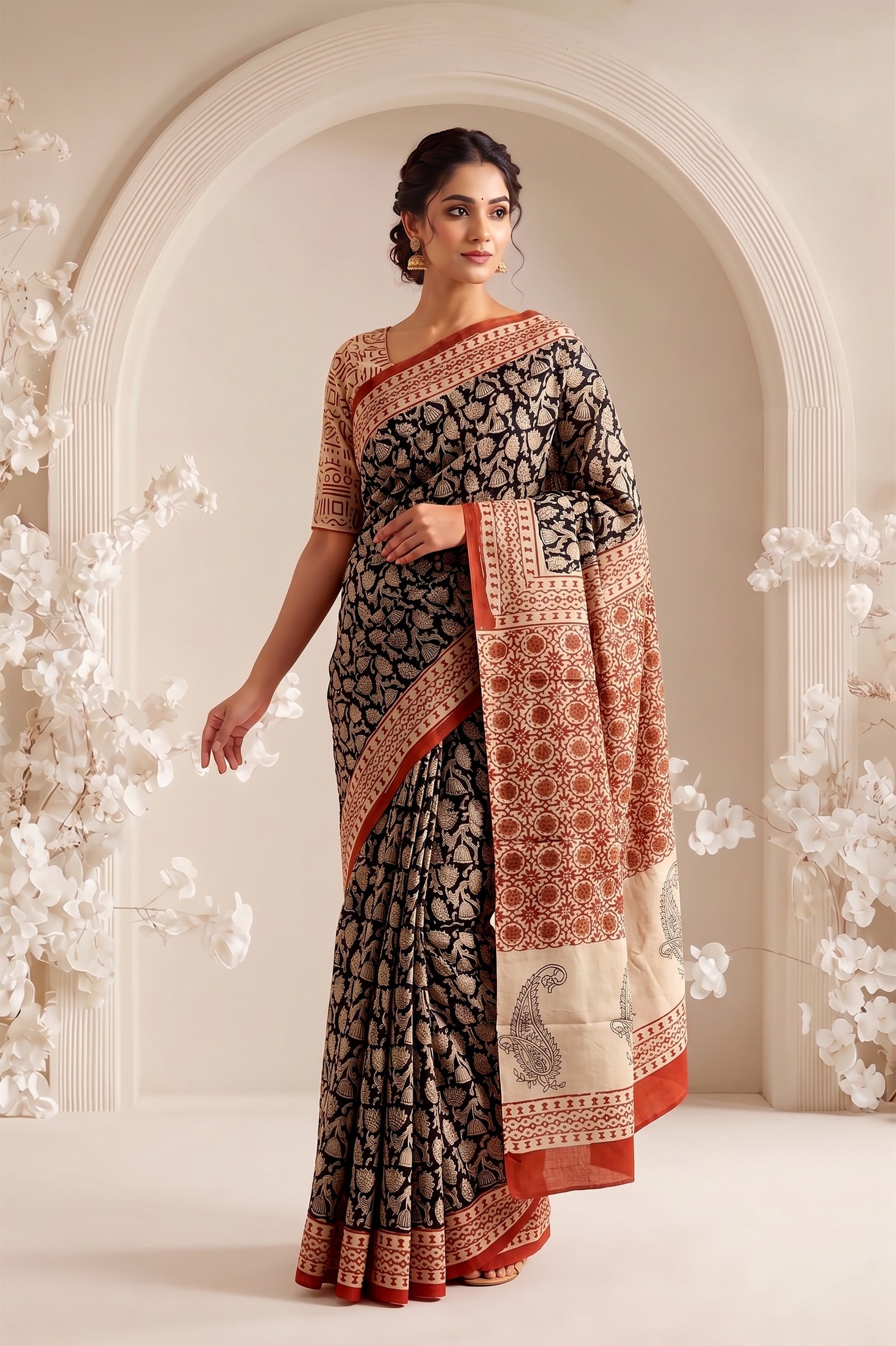 Cotton Hand Block Printed Saree