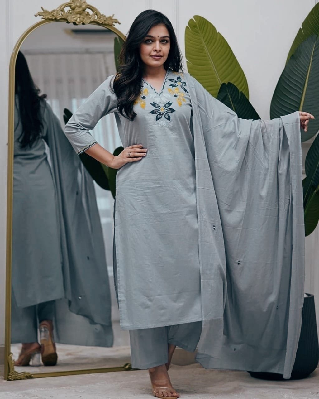 Cotton Embroidered Stitched Suit Set