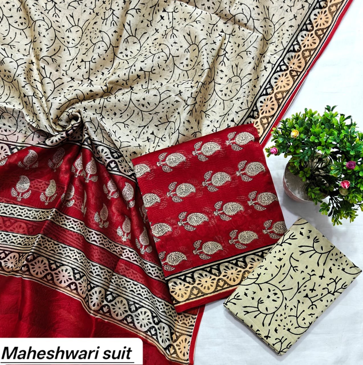 Maheshwari Block Printed Suit