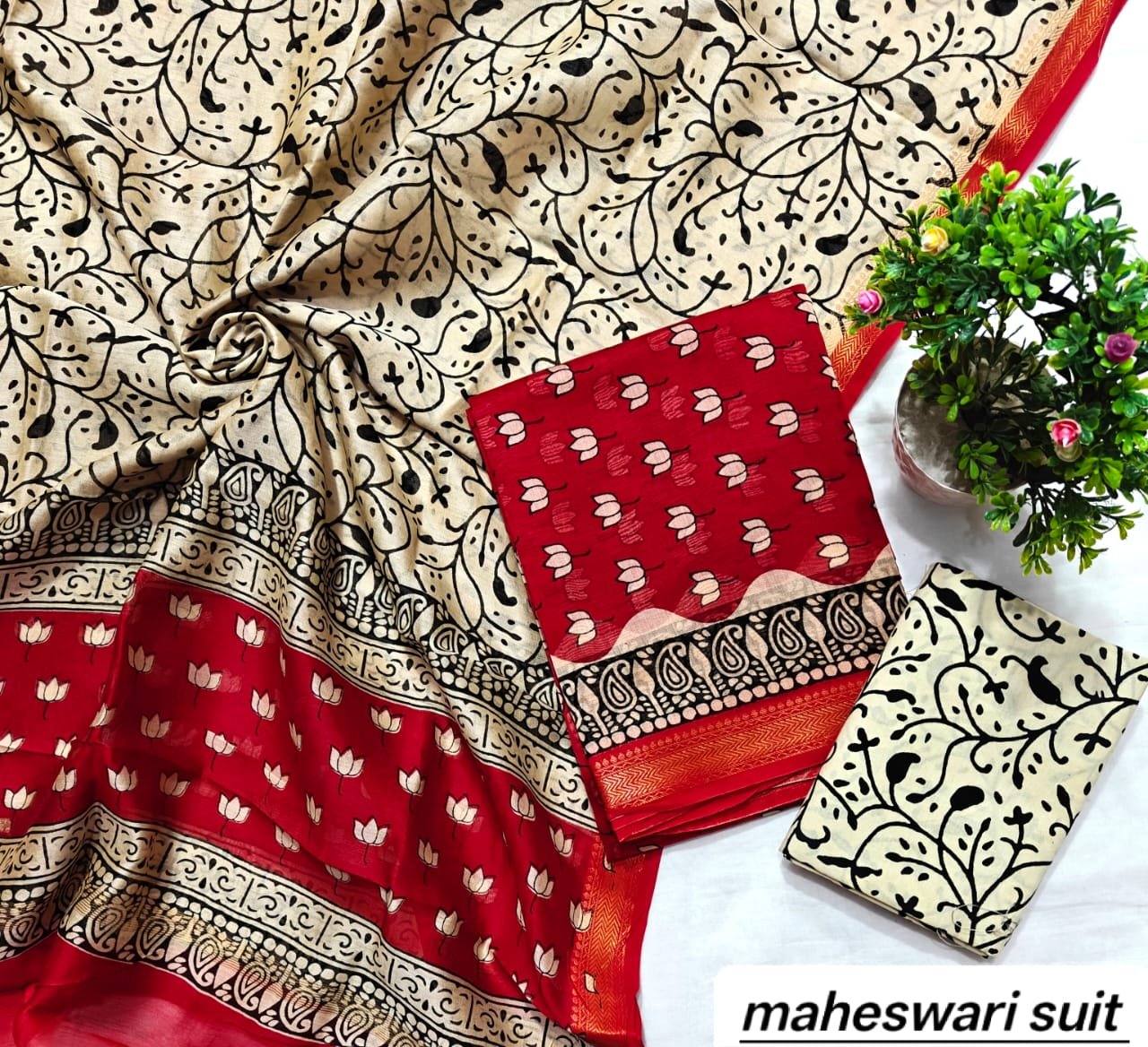 Maheshwari Block Printed Suit