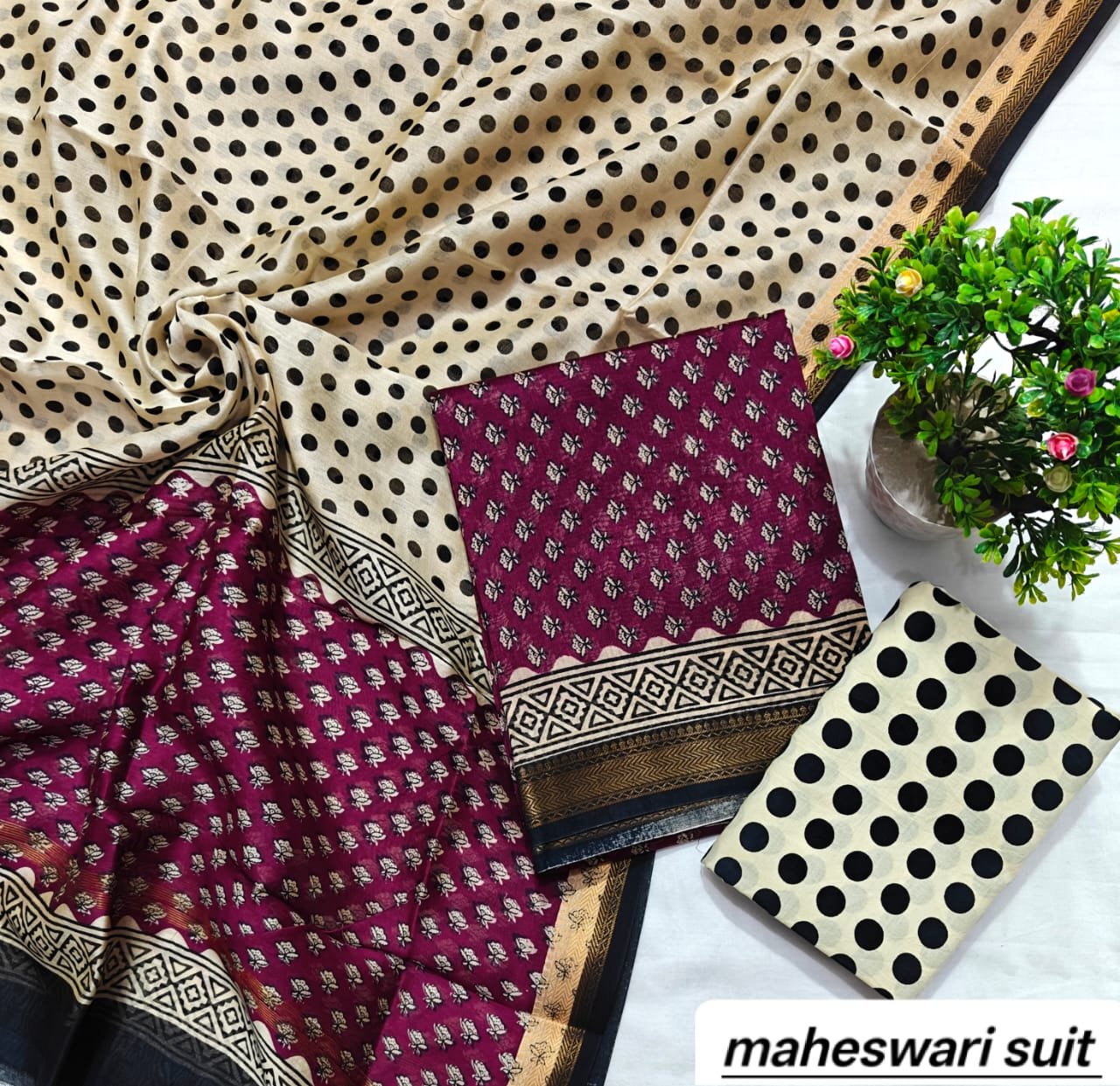Maheshwari Block Printed Suit