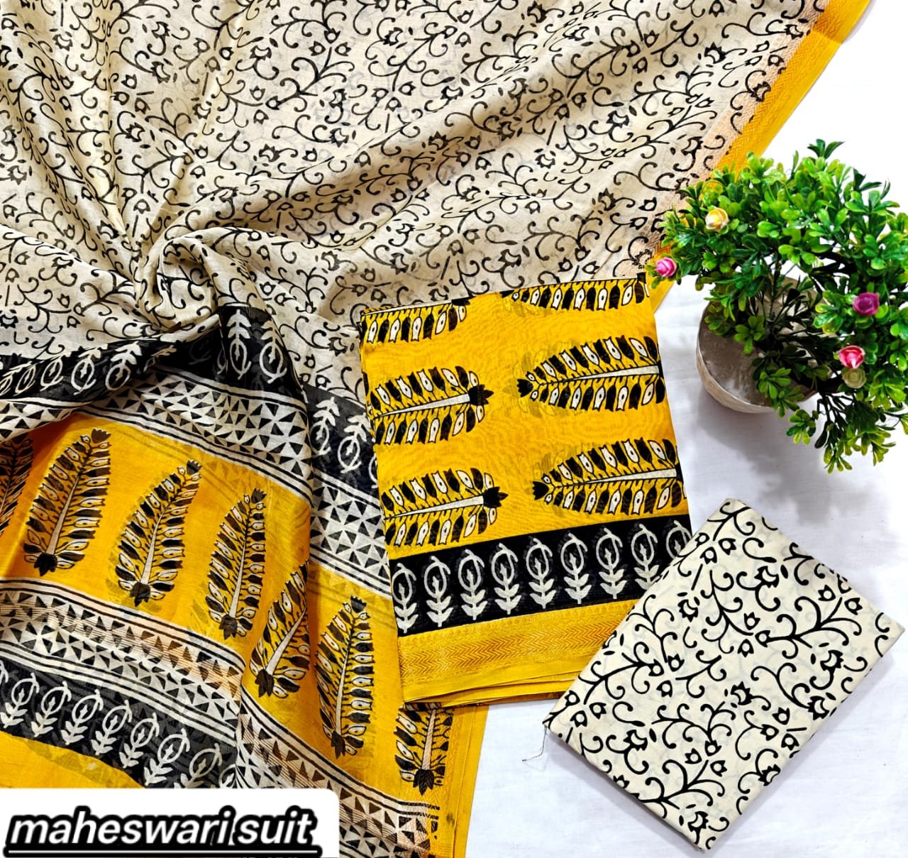 Maheshwari Block Printed Suit