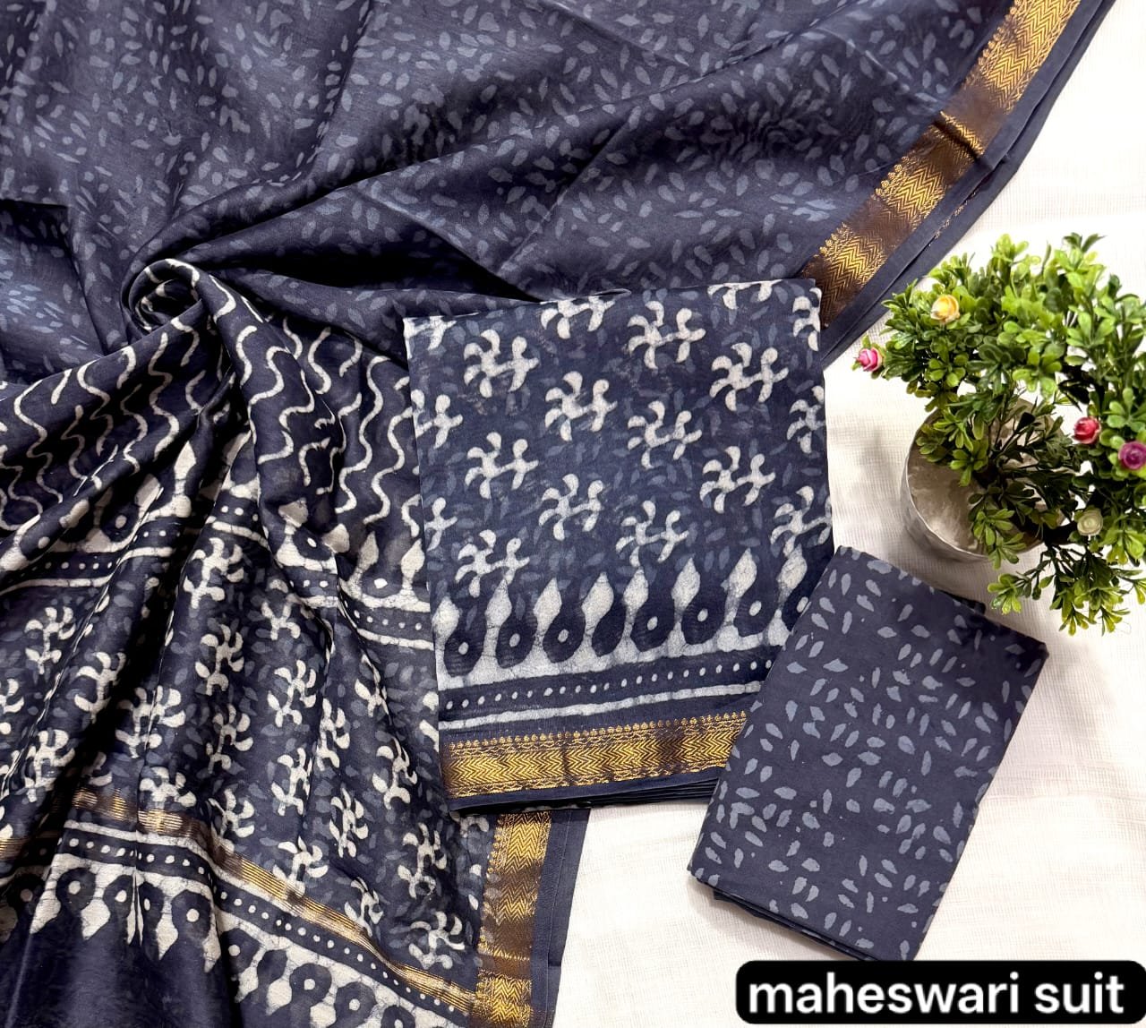 Maheshwari Block Printed Suit
