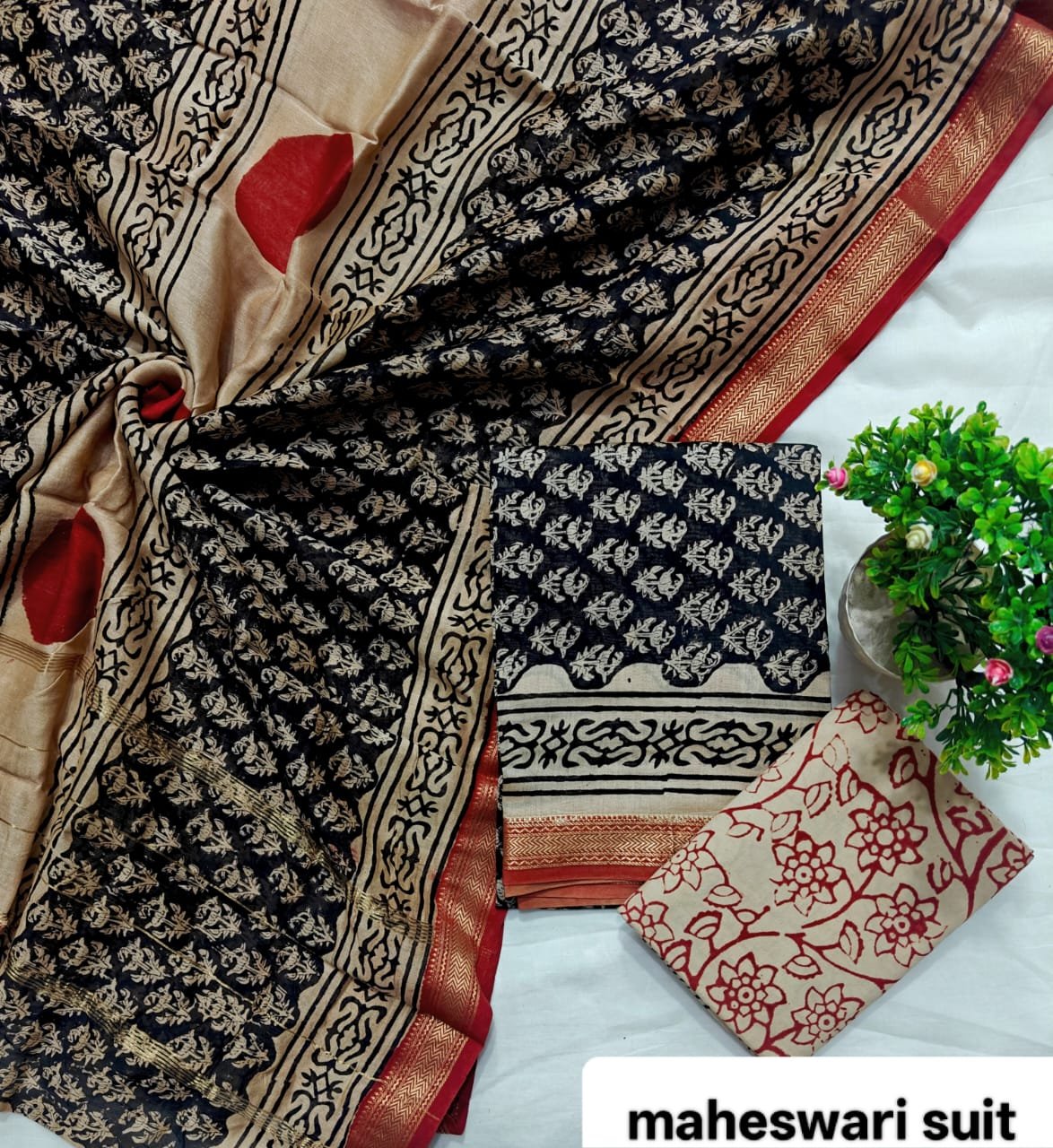 Maheshwari Block Printed Suit