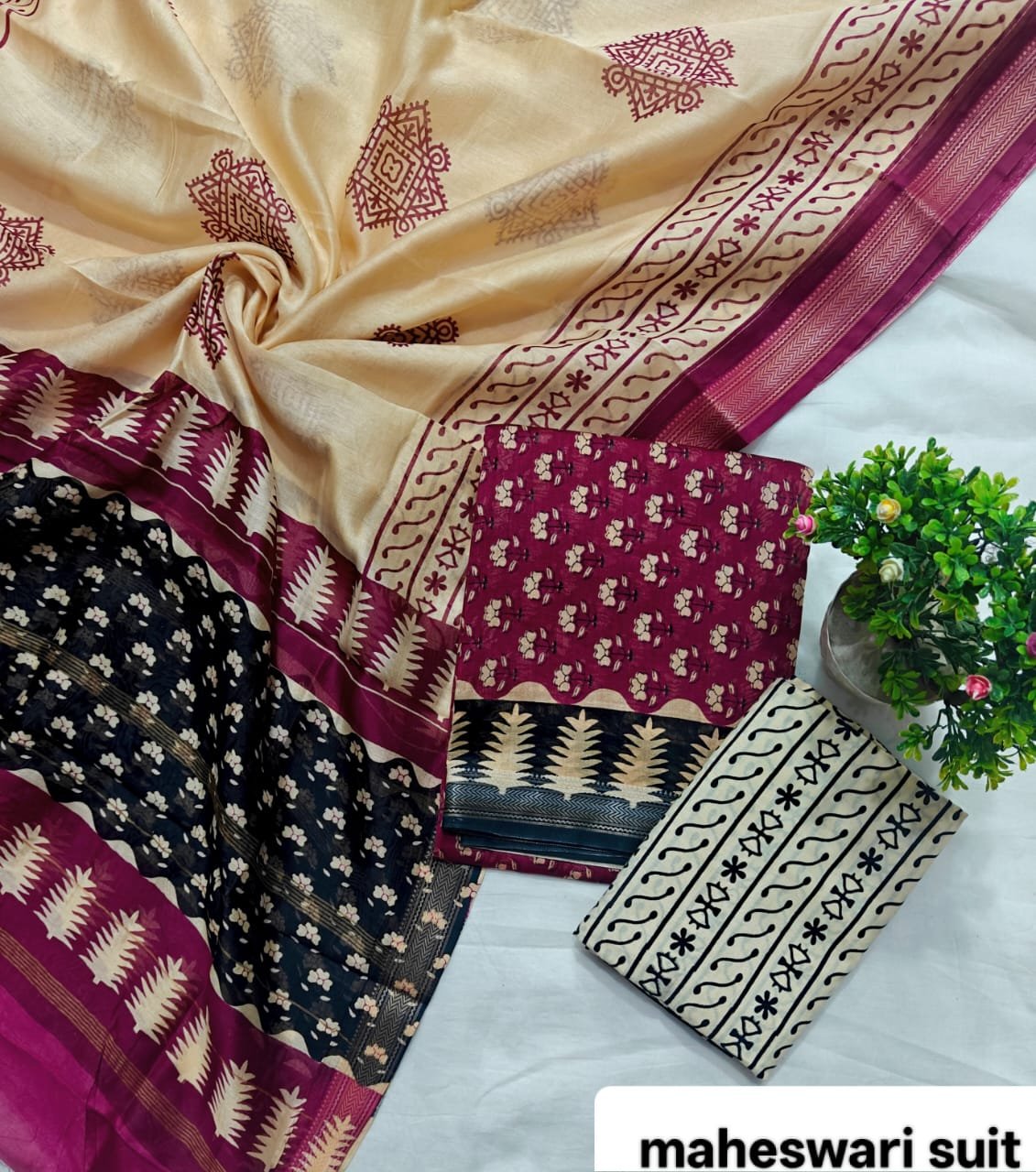 Maheshwari Block Printed Suit