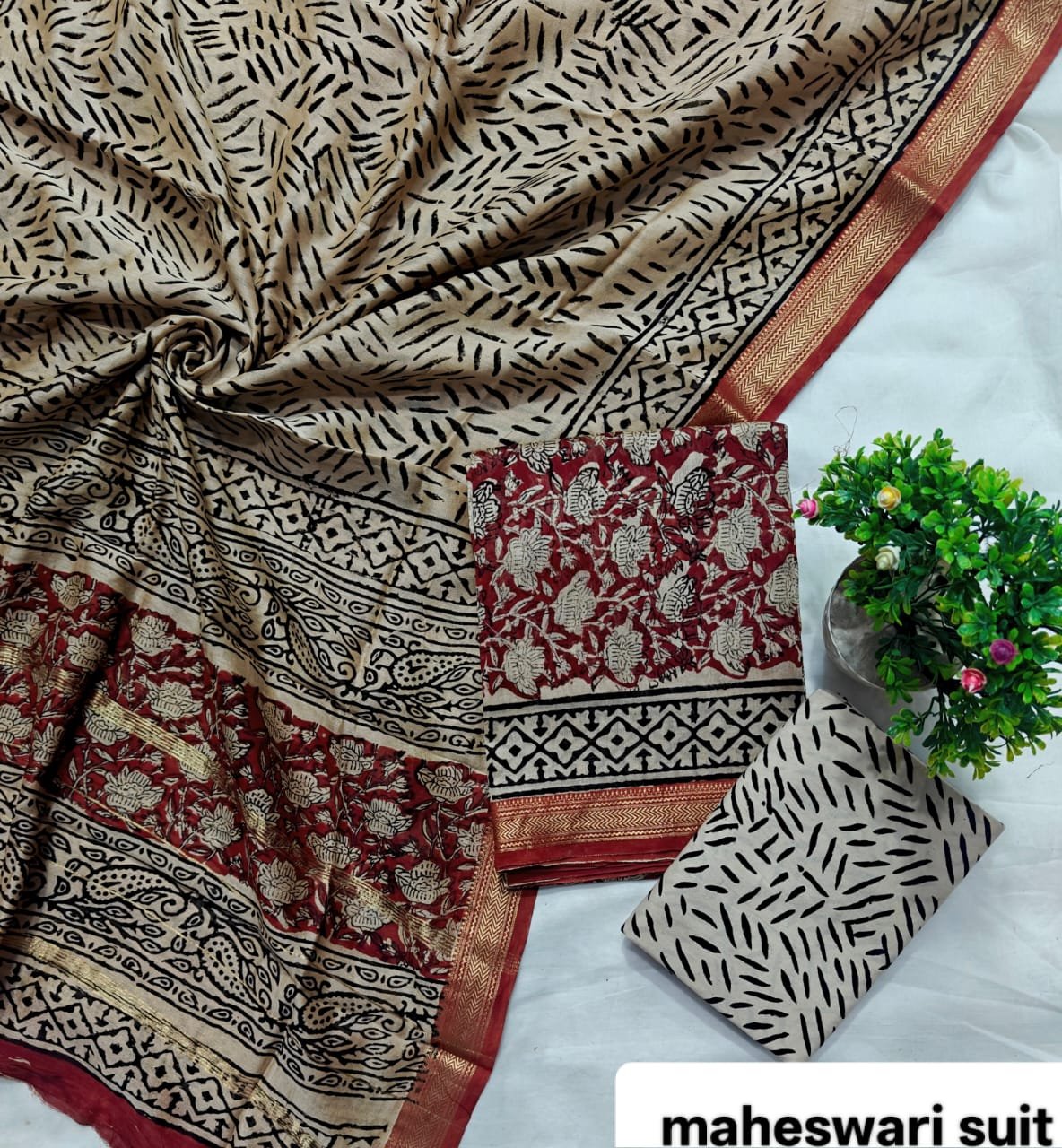 Maheshwari Block Printed Suit